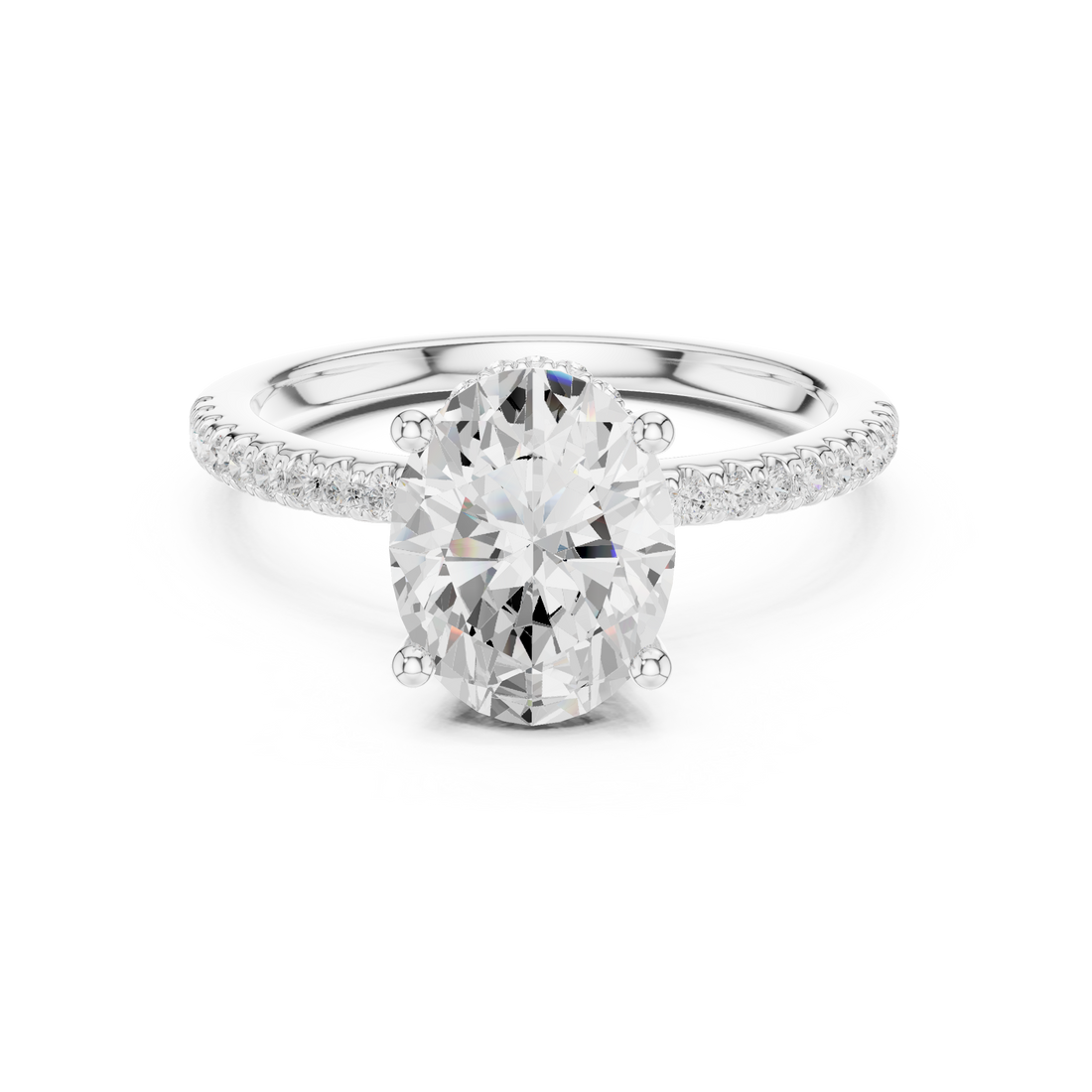 Oval Cut Hidden Halo Cathedral Pavé Engagement Ring