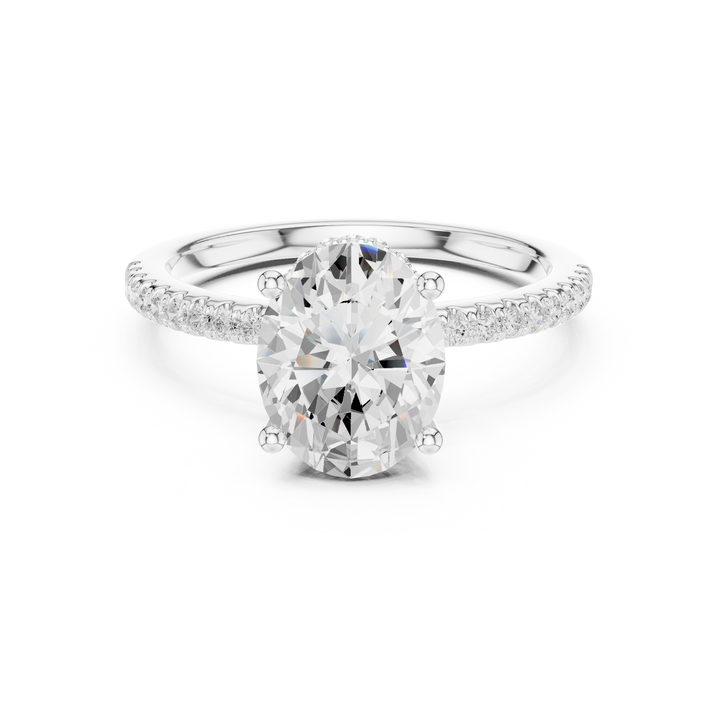 Oval Cut Hidden Halo Cathedral Pavé Engagement Ring