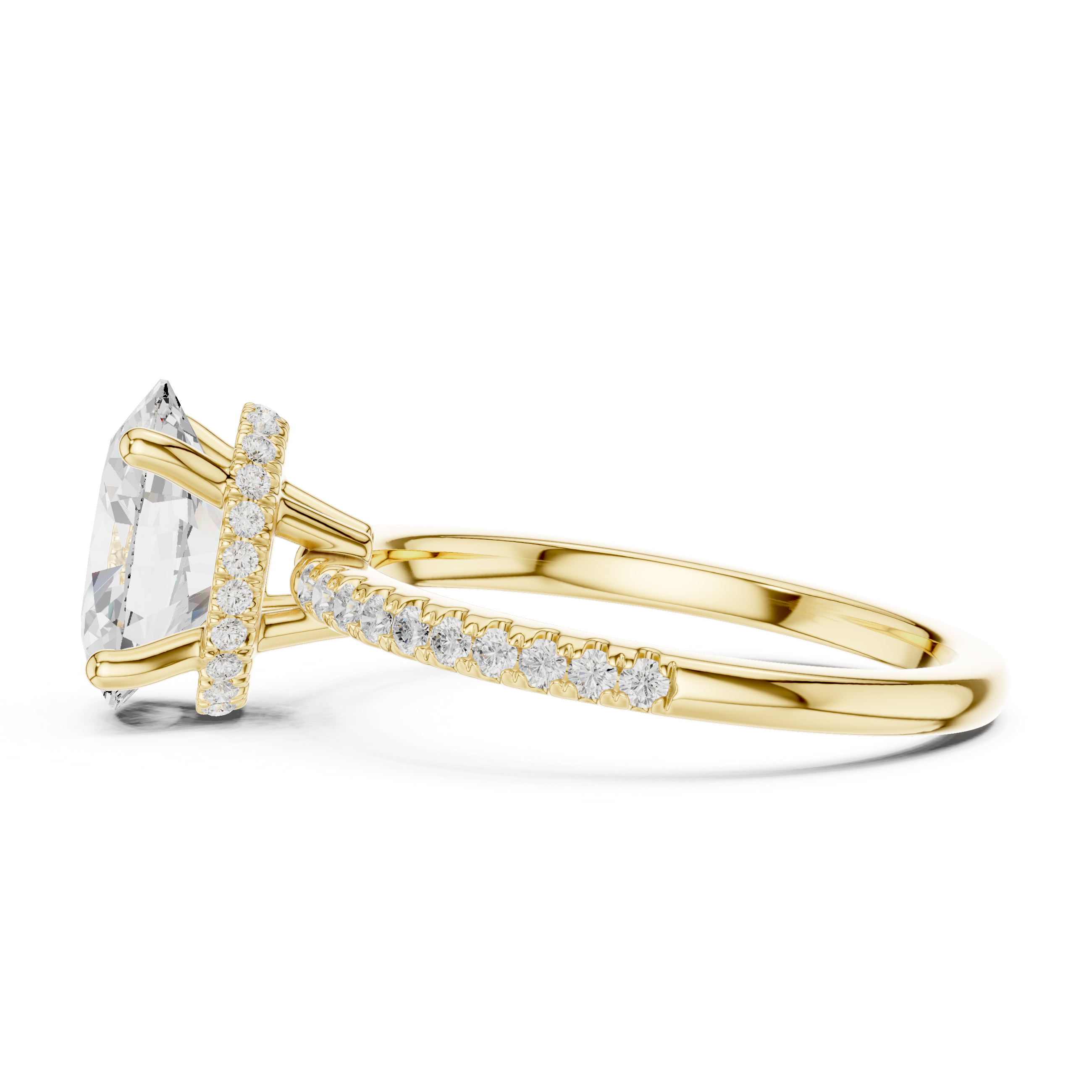 Oval Cut Hidden Halo Cathedral Pavé Engagement Ring