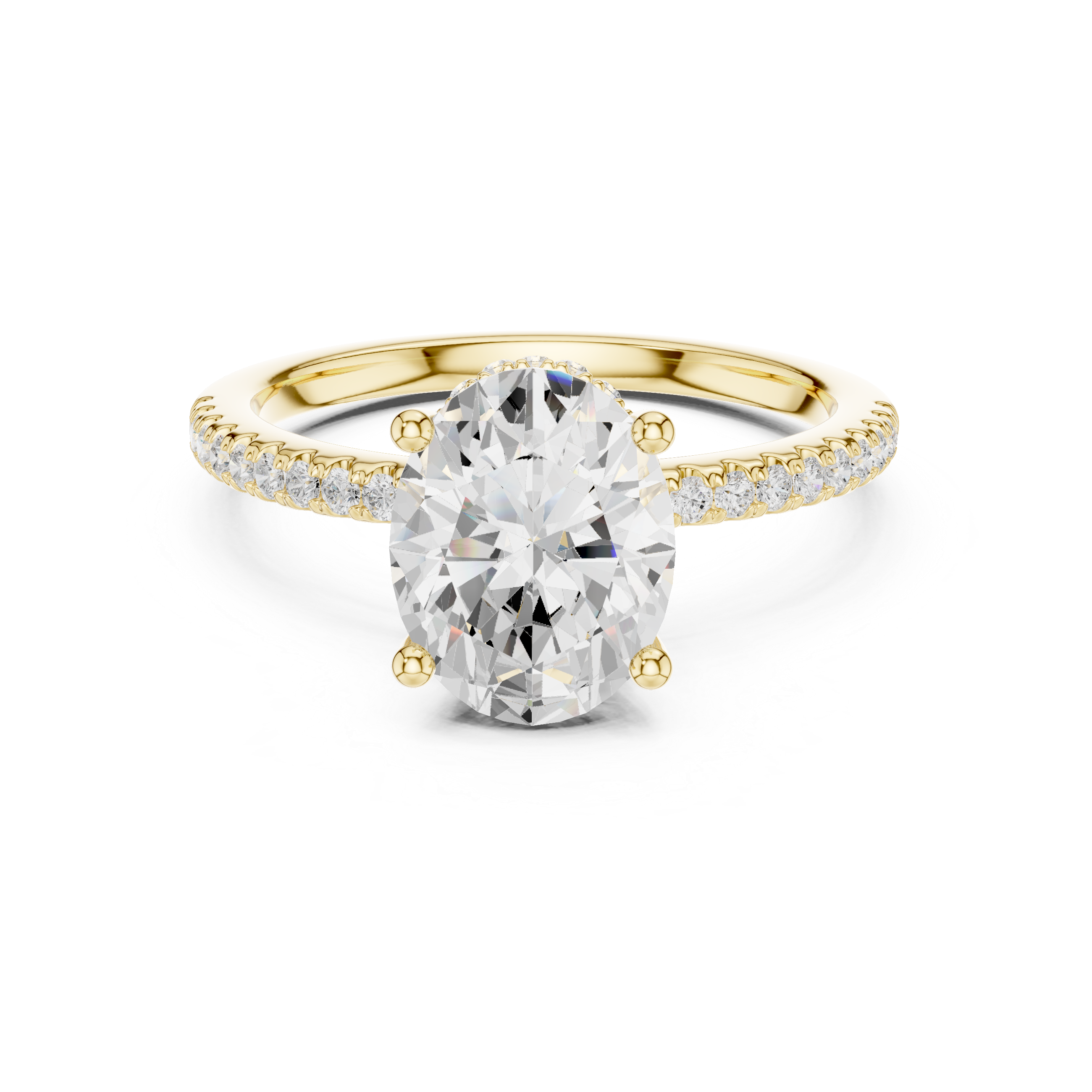 Oval Cut Hidden Halo Cathedral Pavé Engagement Ring