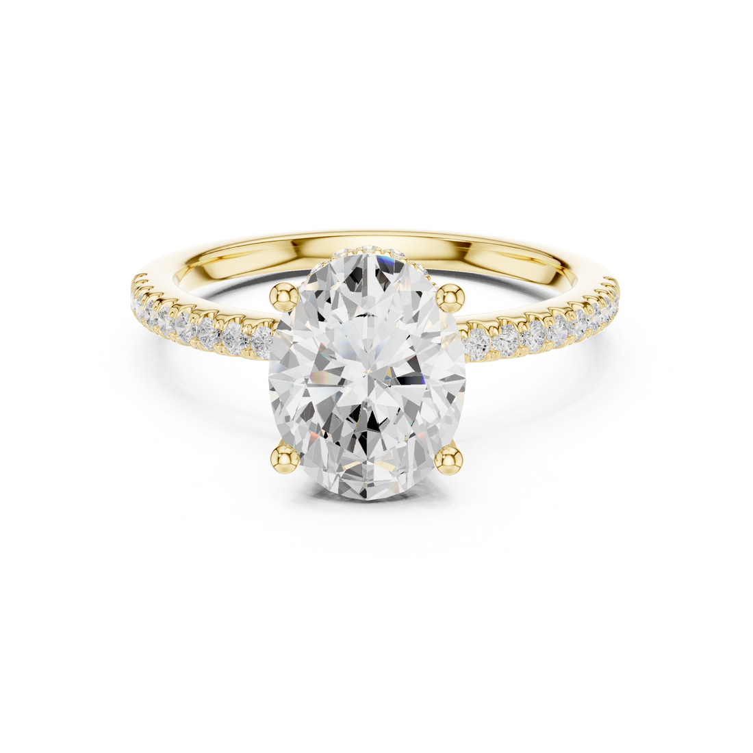 Oval Cut Hidden Halo Cathedral Pavé Engagement Ring