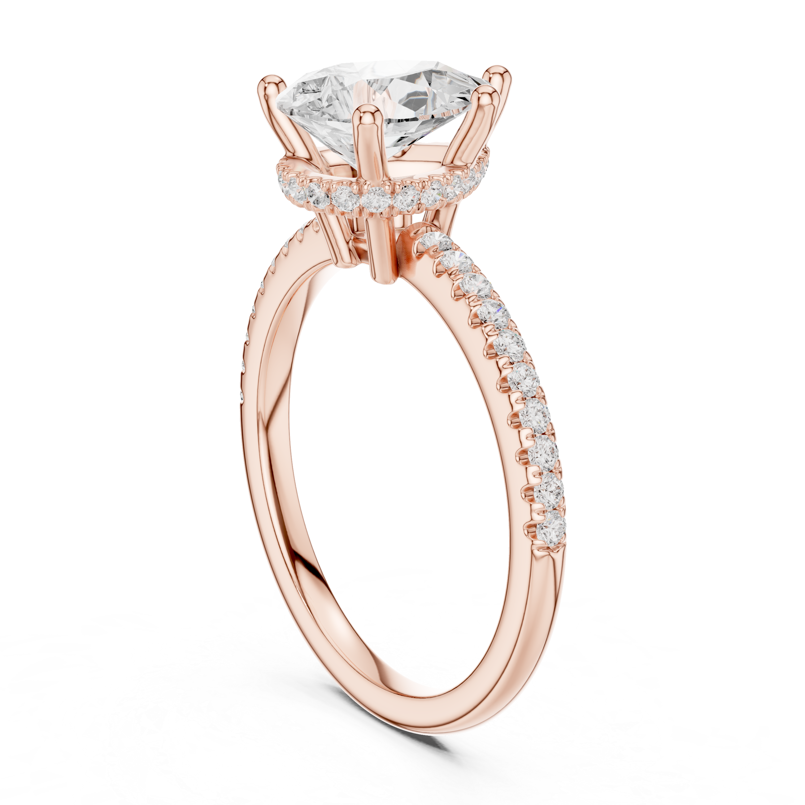Pear Cut Hidden Halo Cathedral Pavé Engagement Ring