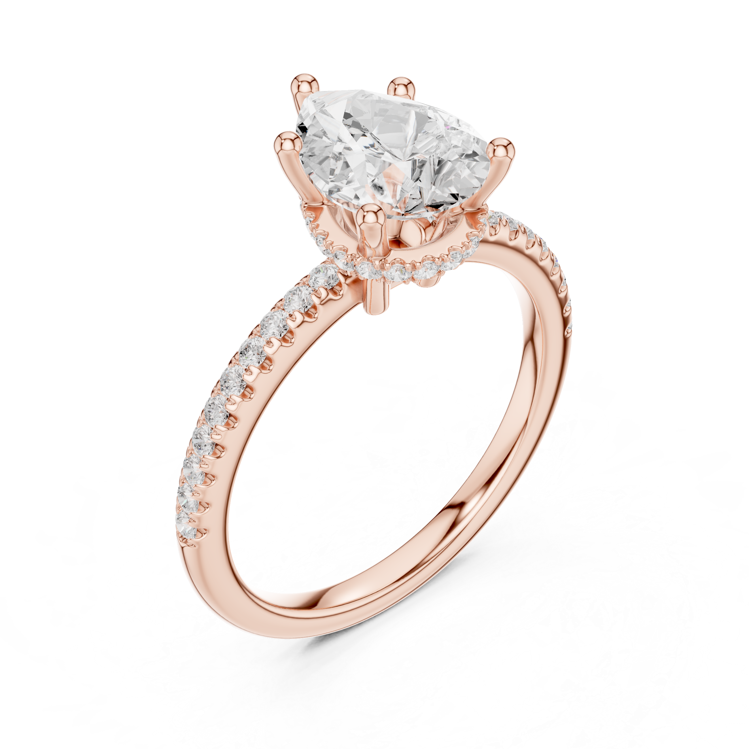 Pear Cut Hidden Halo Cathedral Pavé Engagement Ring