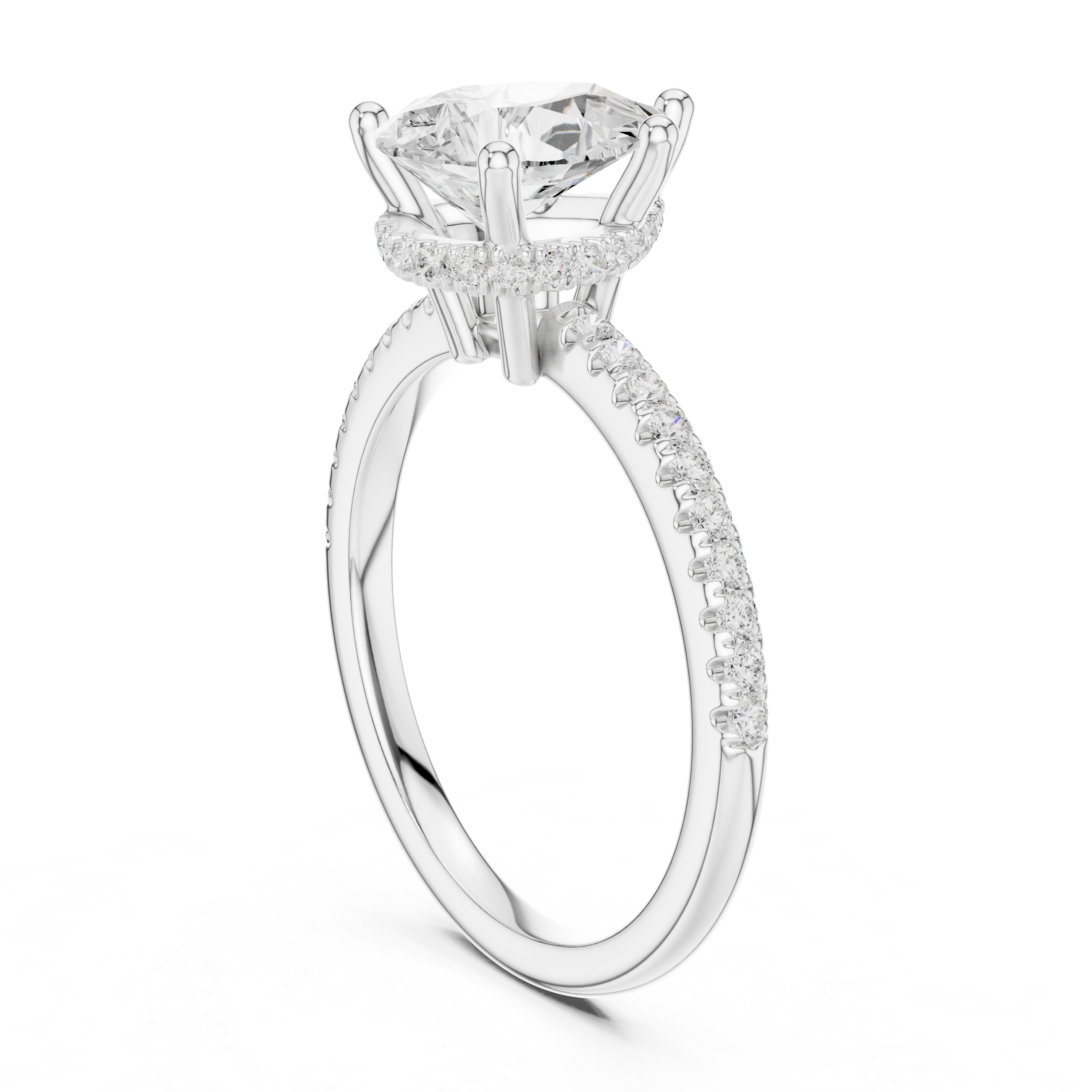Pear Cut Hidden Halo Cathedral Pavé Engagement Ring