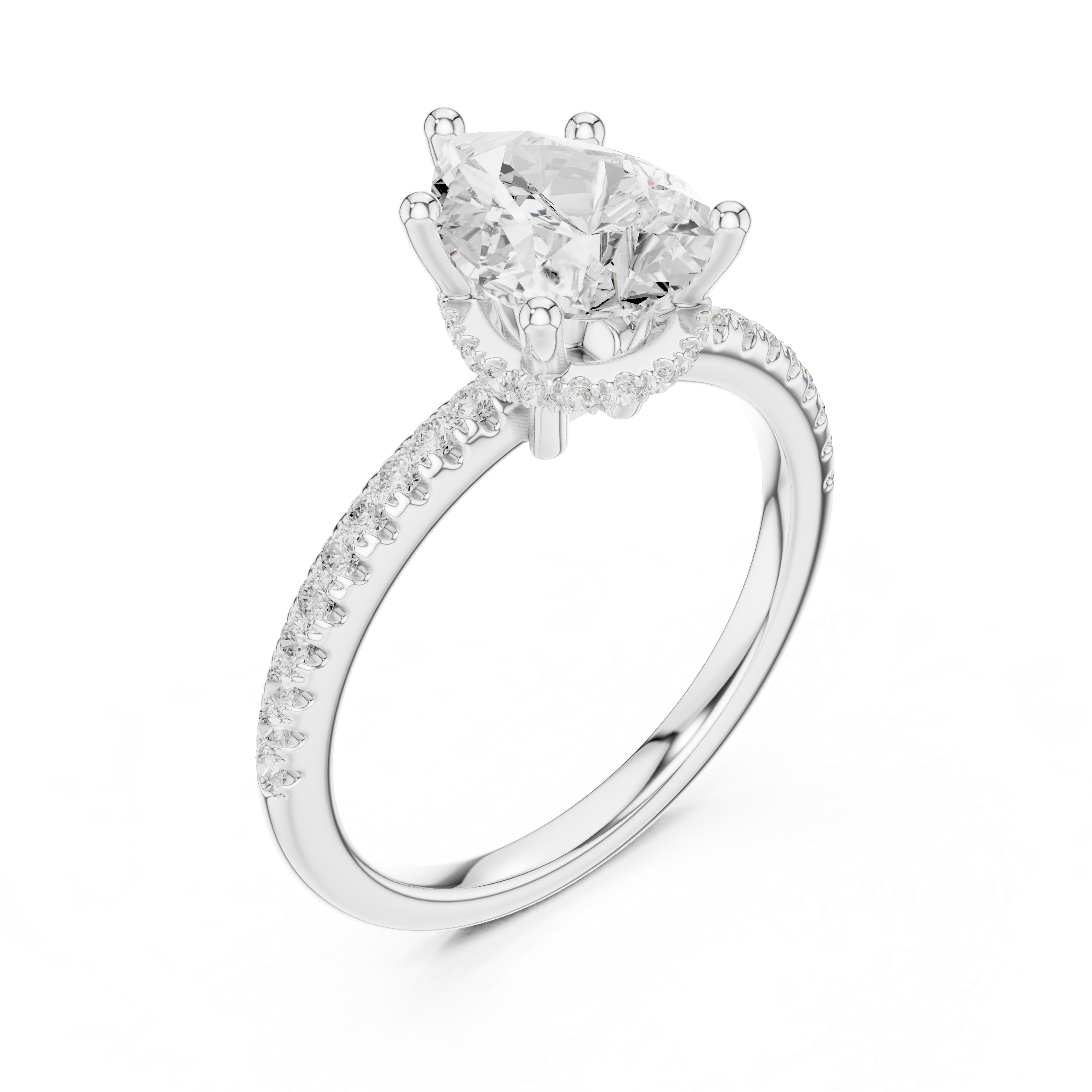 Pear Cut Hidden Halo Cathedral Pavé Engagement Ring