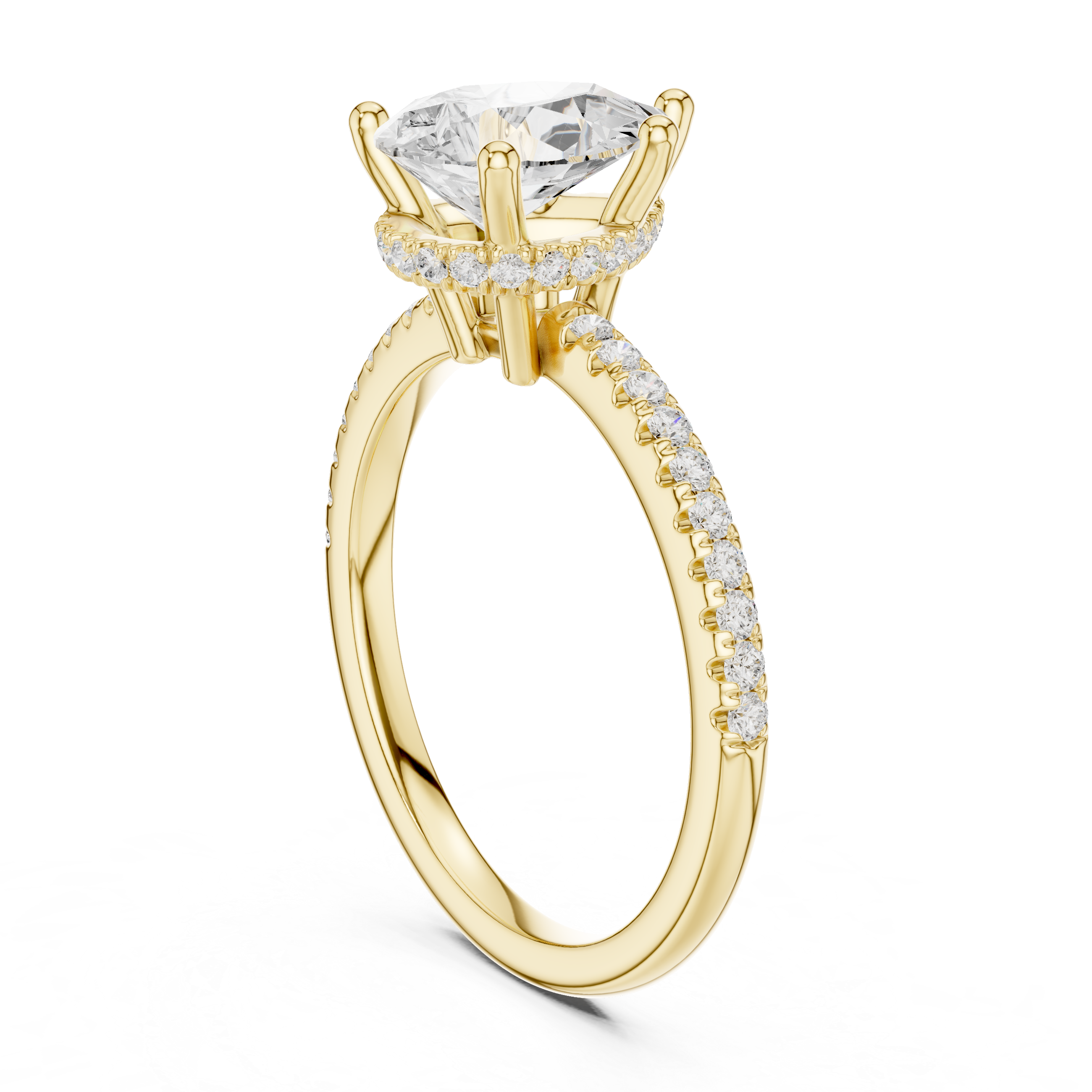 Pear Cut Hidden Halo Cathedral Pavé Engagement Ring