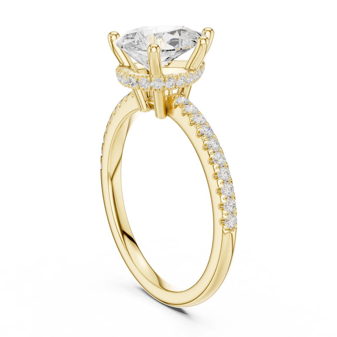 Pear Cut Hidden Halo Cathedral Pavé Engagement Ring