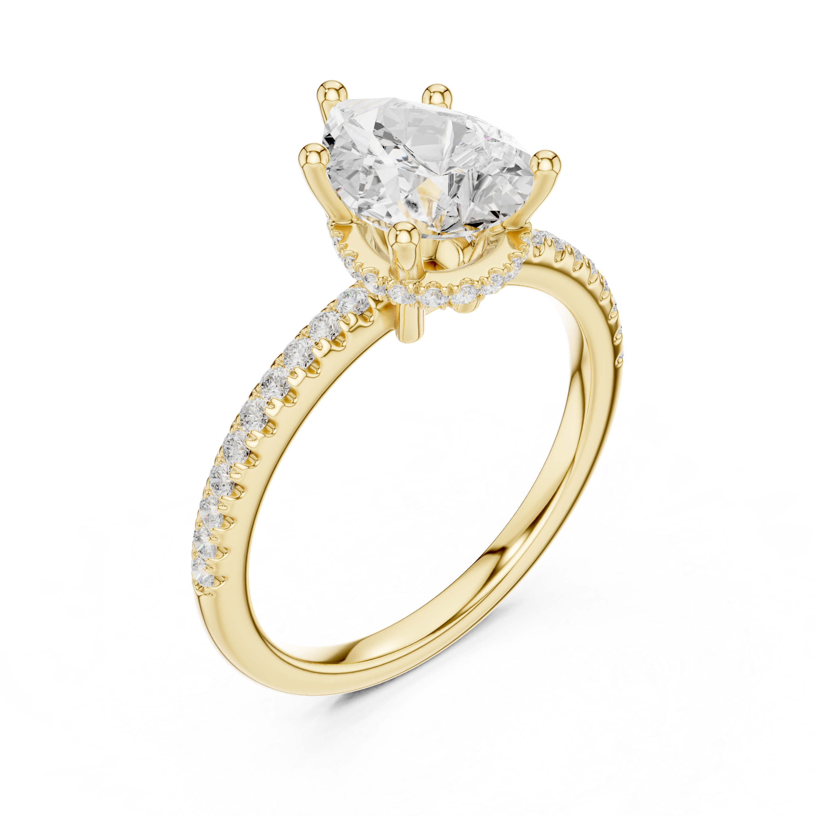 Pear Cut Hidden Halo Cathedral Pavé Engagement Ring