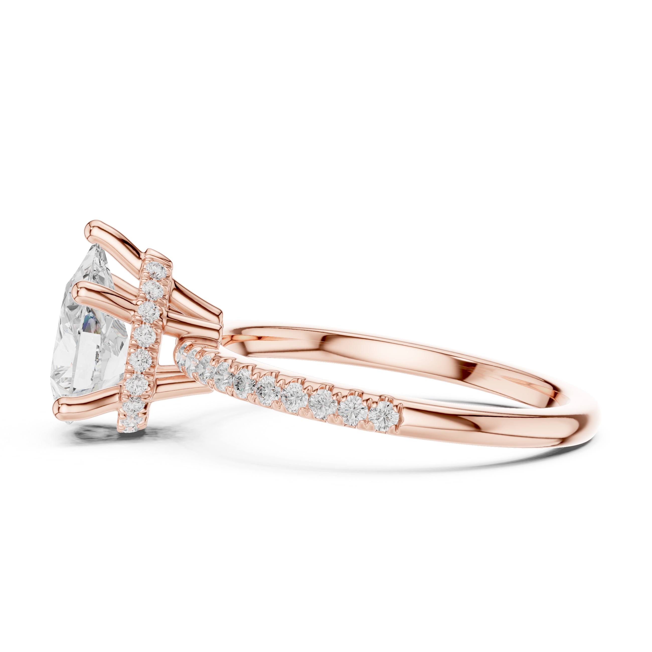 Pear Cut Hidden Halo Cathedral Pavé Engagement Ring