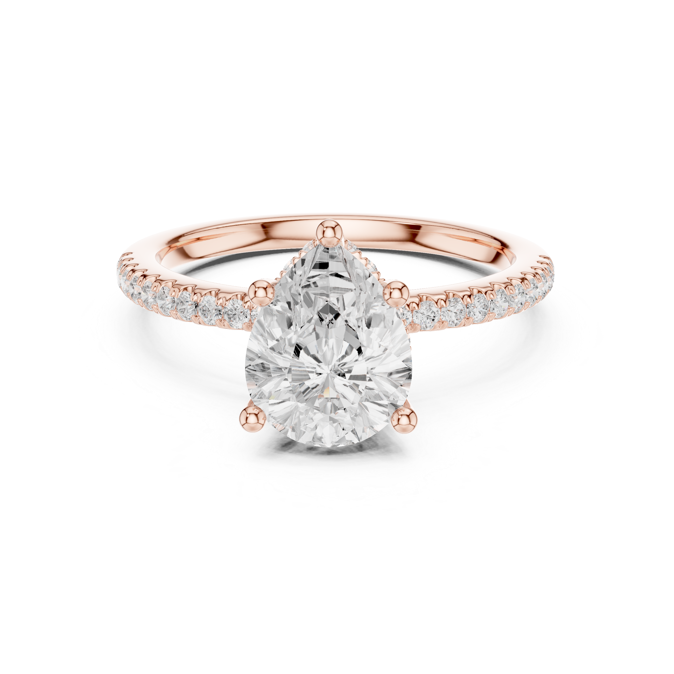 Pear Cut Hidden Halo Cathedral Pavé Engagement Ring