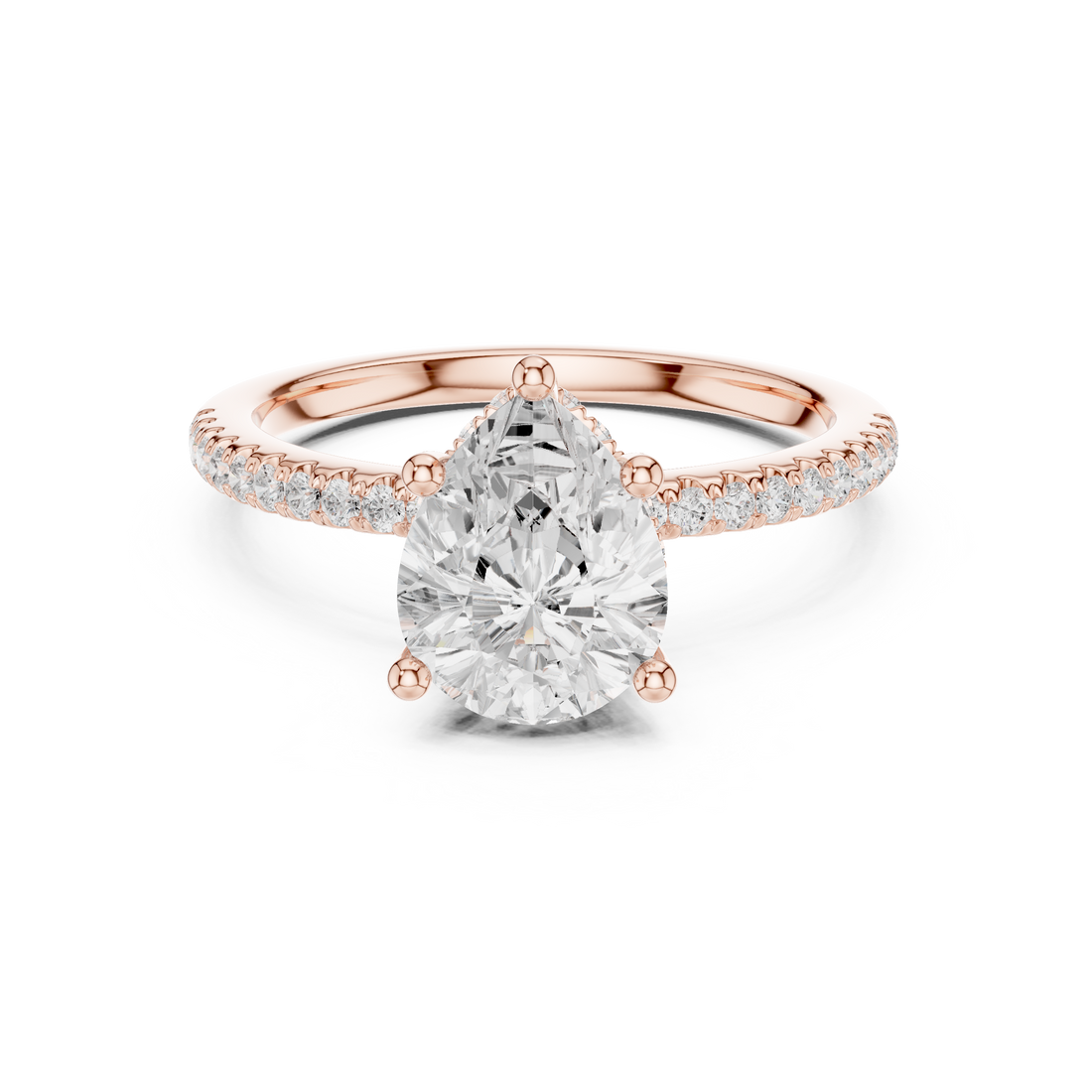 Pear Cut Hidden Halo Cathedral Pavé Engagement Ring