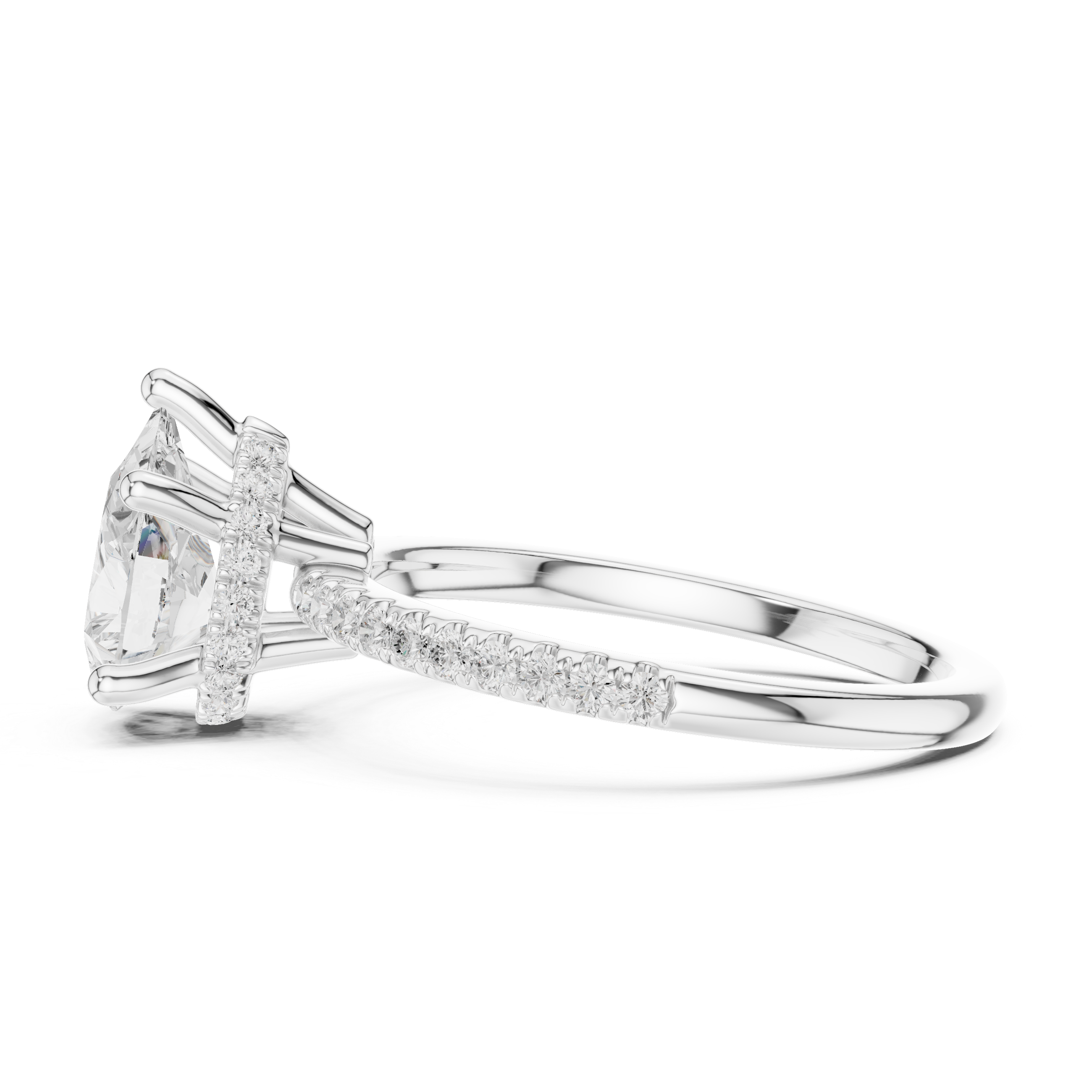 Pear Cut Hidden Halo Cathedral Pavé Engagement Ring