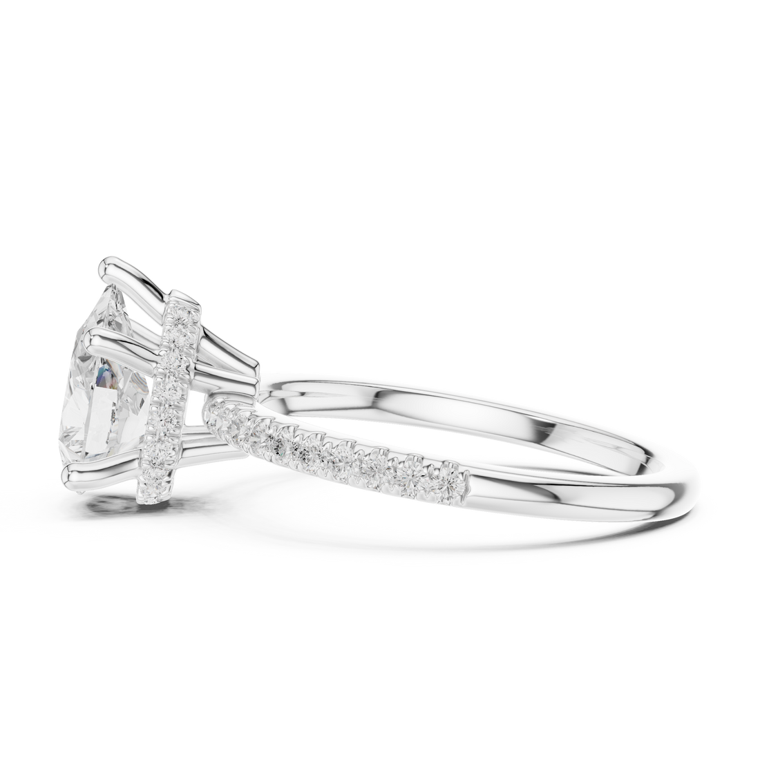 Pear Cut Hidden Halo Cathedral Pavé Engagement Ring