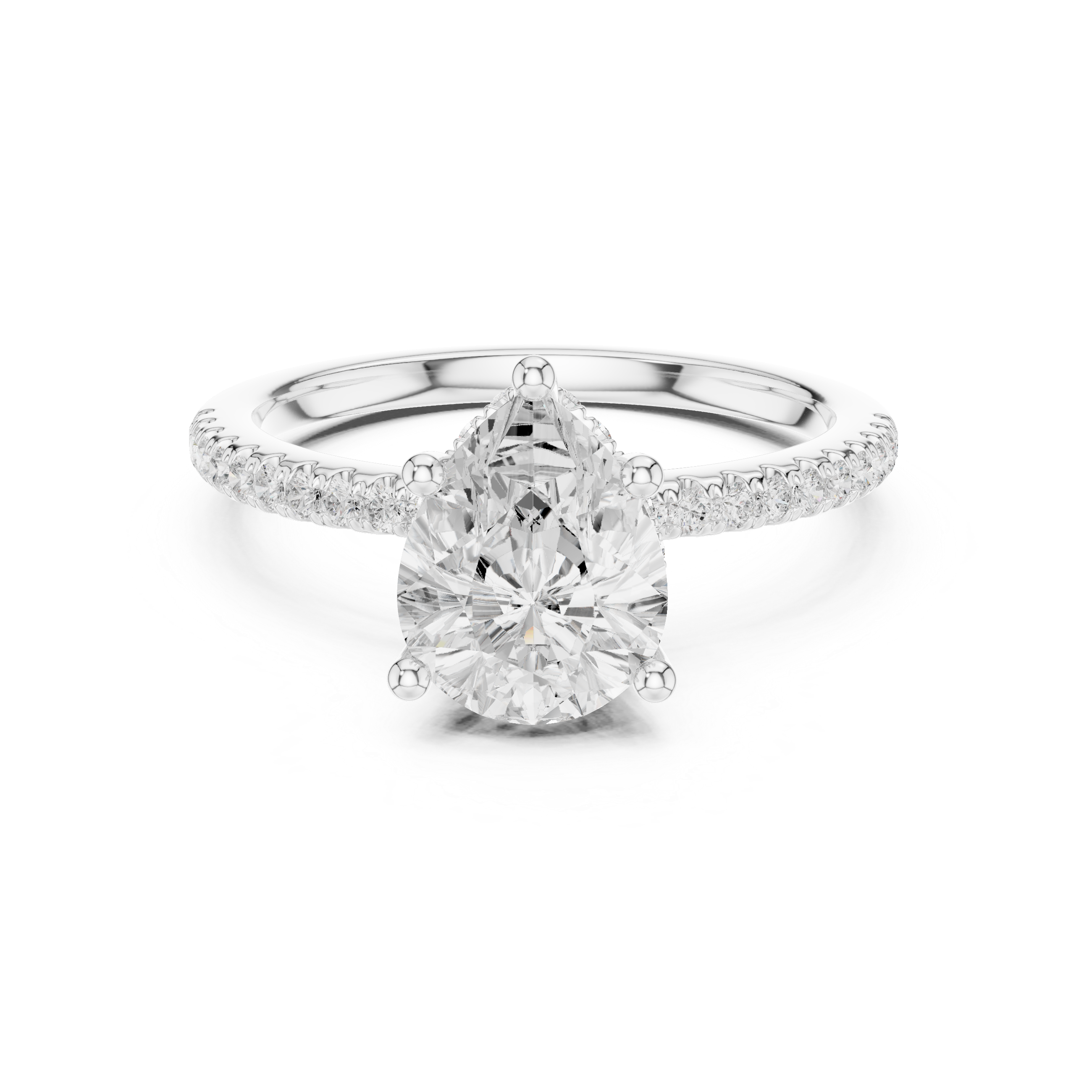 Pear Cut Hidden Halo Cathedral Pavé Engagement Ring