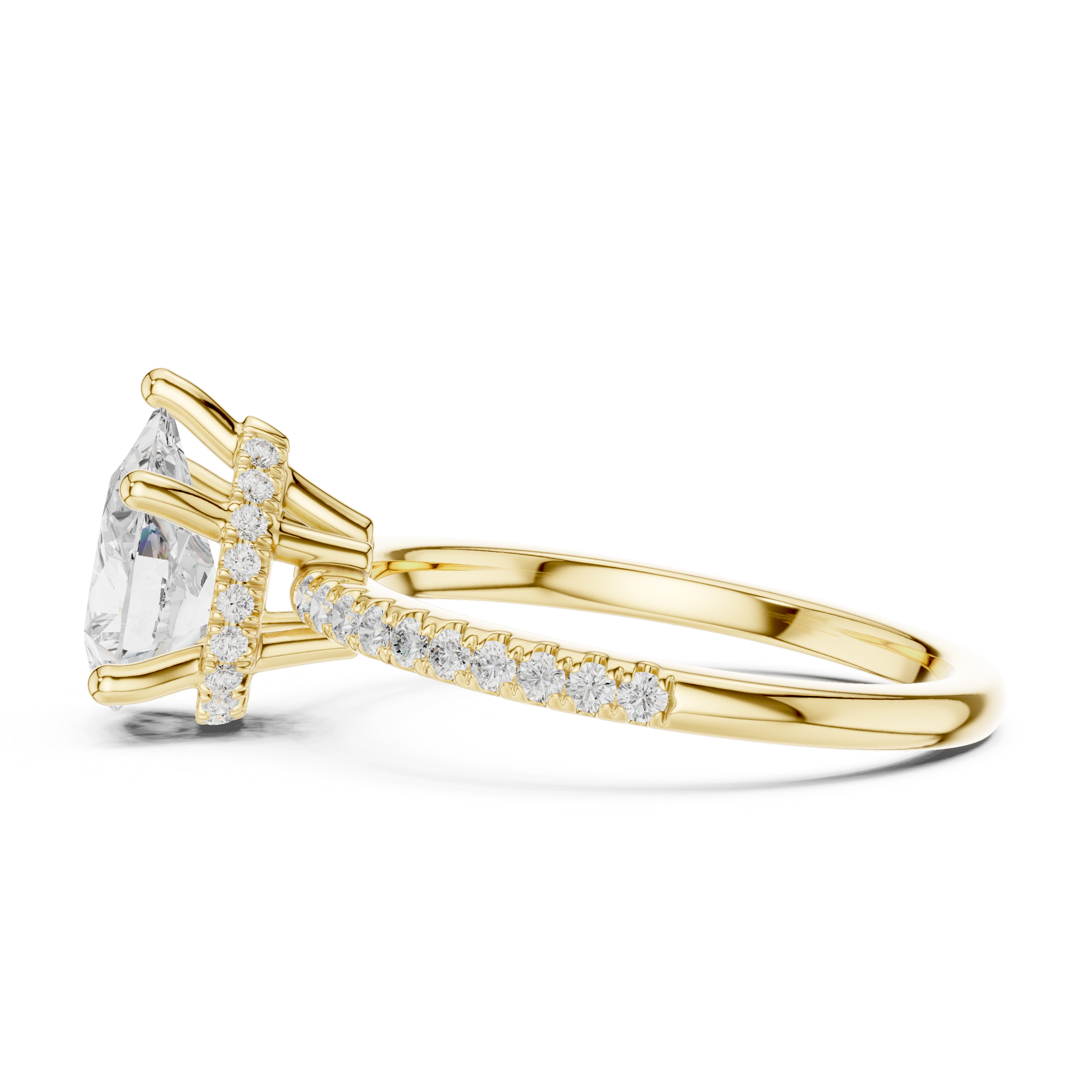 Pear Cut Hidden Halo Cathedral Pavé Engagement Ring