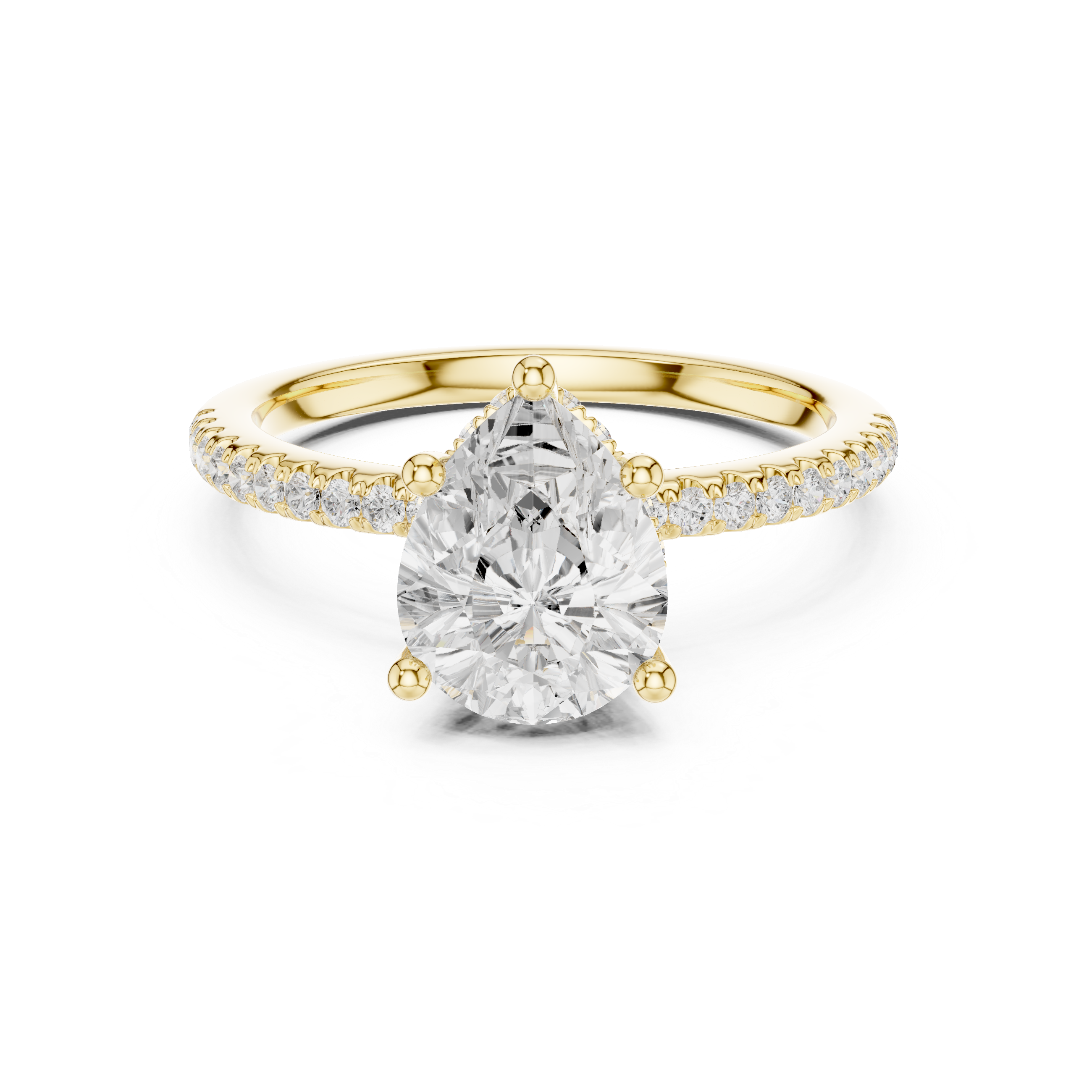 Pear Cut Hidden Halo Cathedral Pavé Engagement Ring