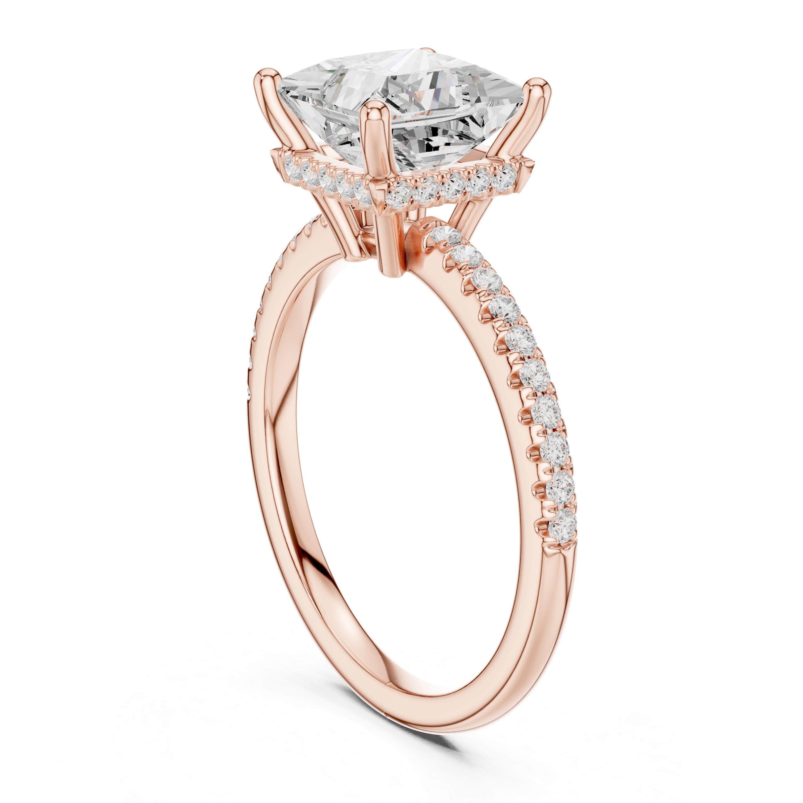 Princess Cut Hidden Halo Cathedral Pavé Engagement Ring