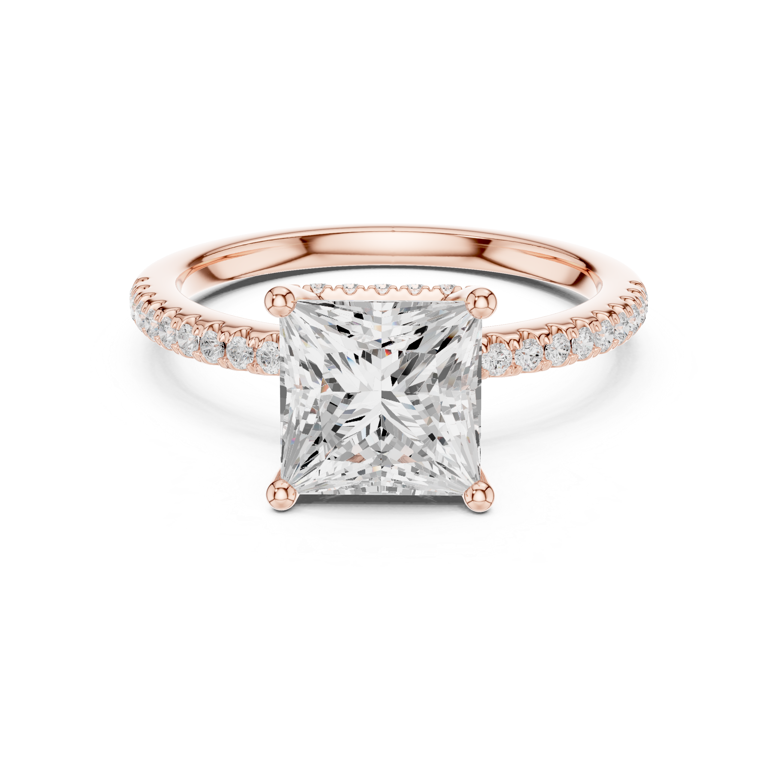 Princess Cut Hidden Halo Cathedral Pavé Engagement Ring