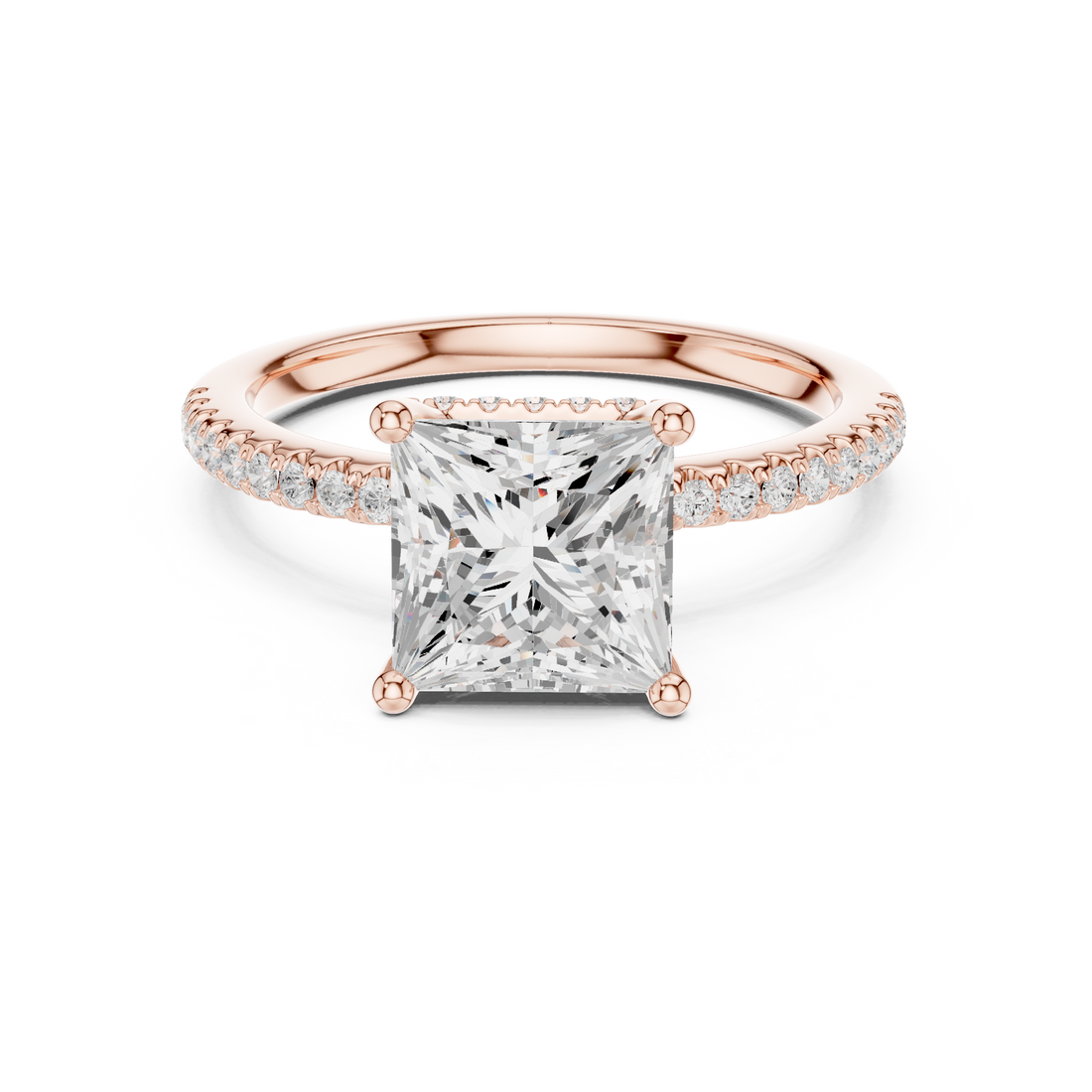 Princess Cut Hidden Halo Cathedral Pavé Engagement Ring