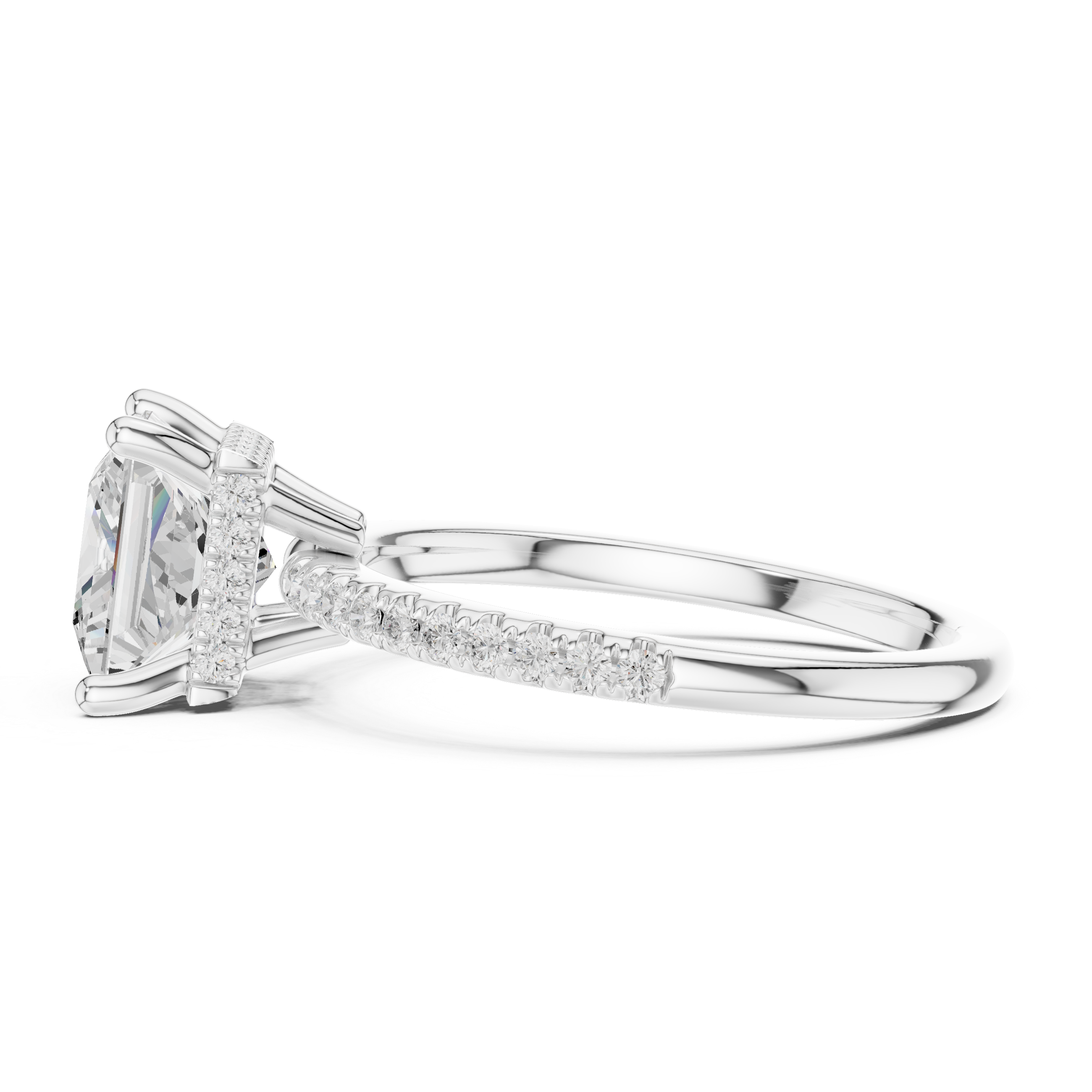 Princess Cut Hidden Halo Cathedral Pavé Engagement Ring