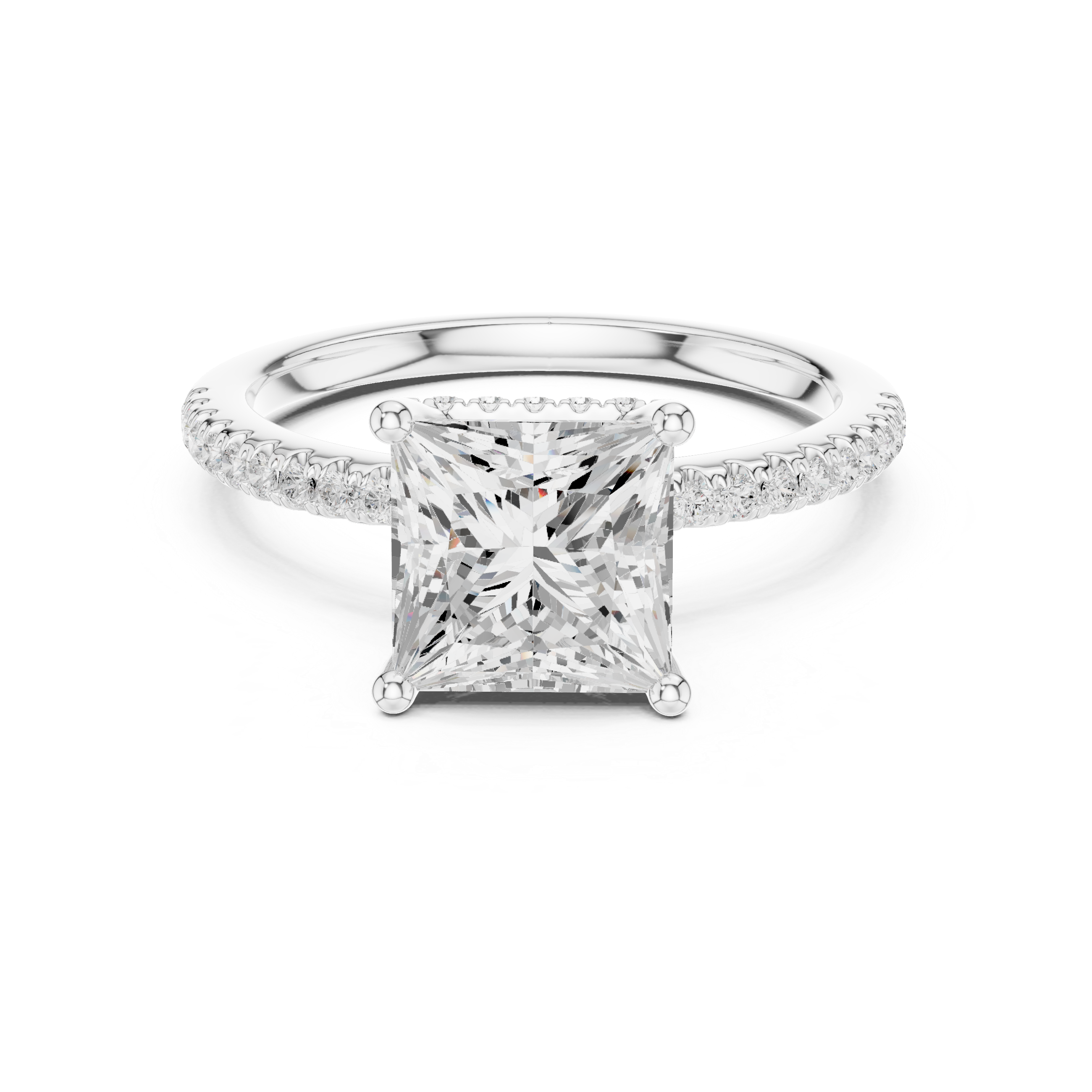 Princess Cut Hidden Halo Cathedral Pavé Engagement Ring