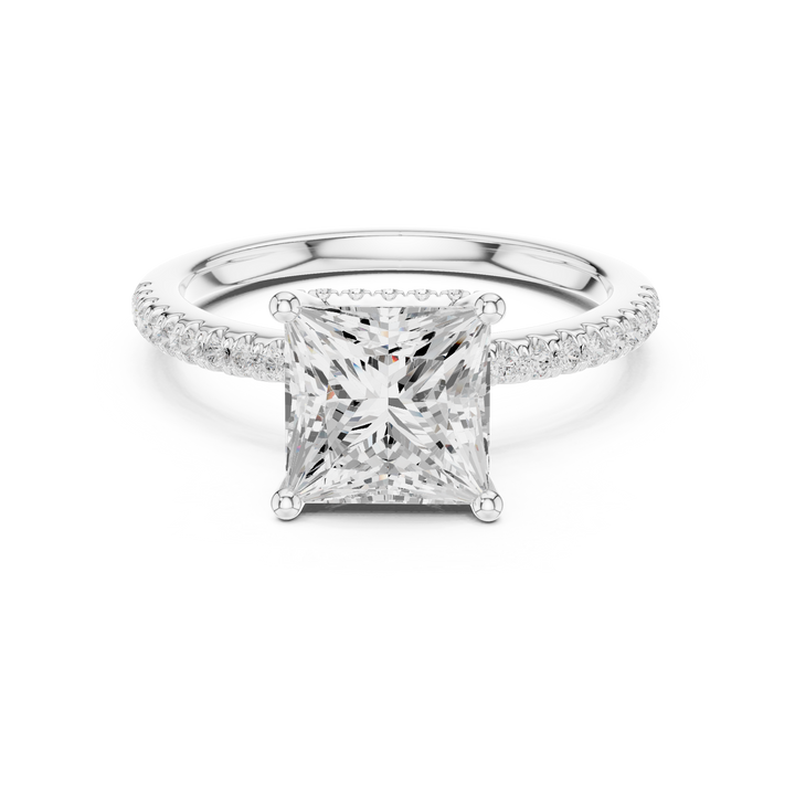 Princess Cut Hidden Halo Cathedral Pavé Engagement Ring