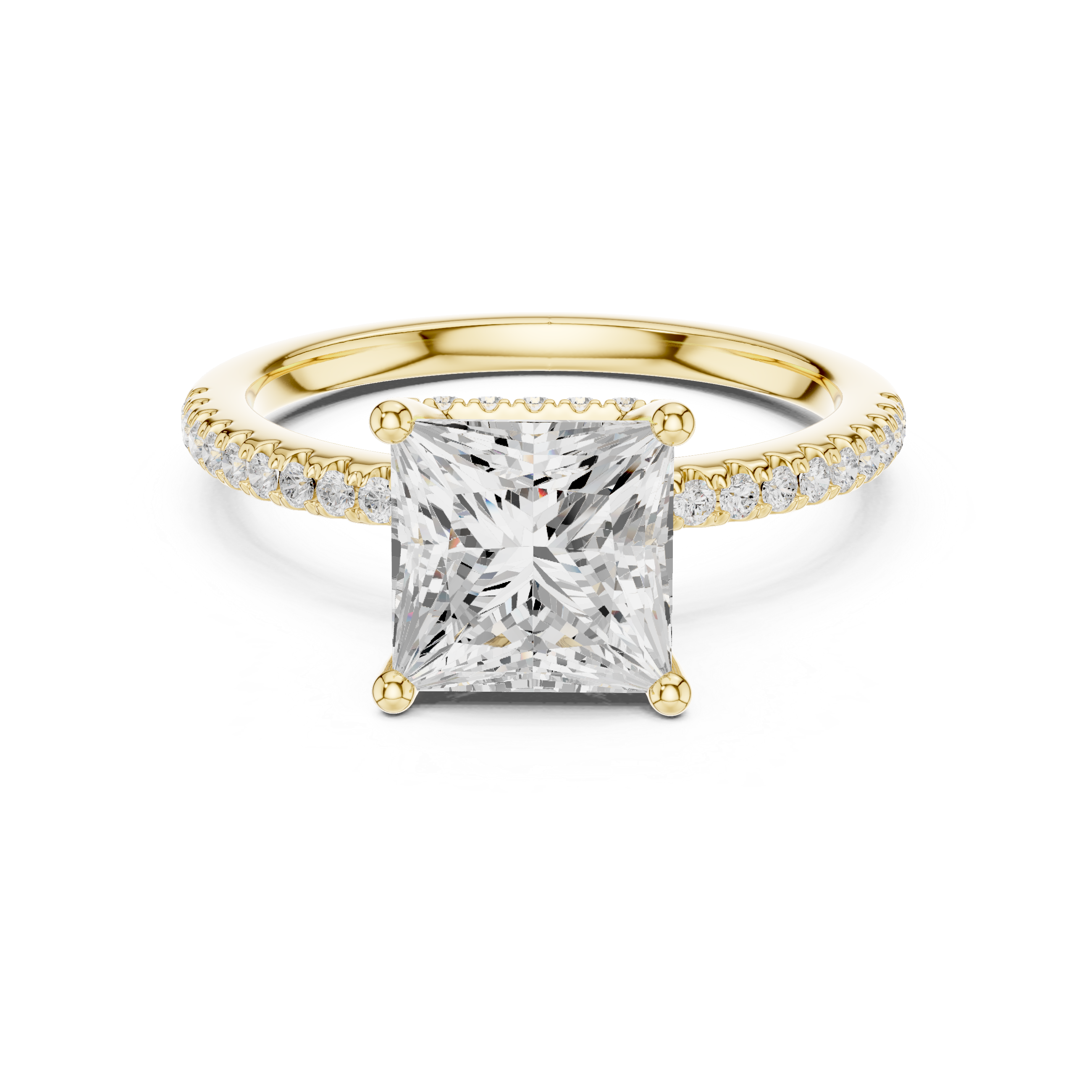 Princess Cut Hidden Halo Cathedral Pavé Engagement Ring