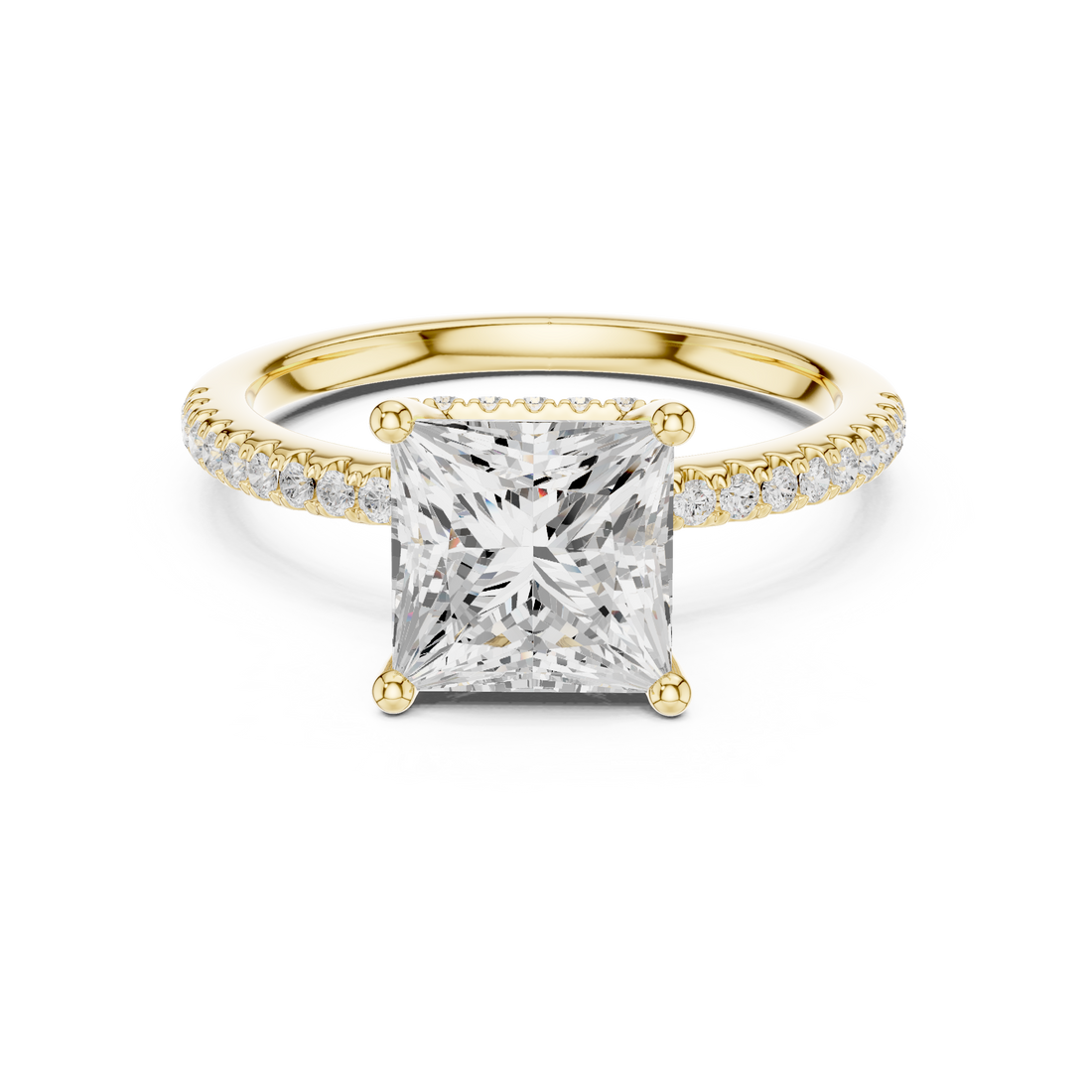 Princess Cut Hidden Halo Cathedral Pavé Engagement Ring