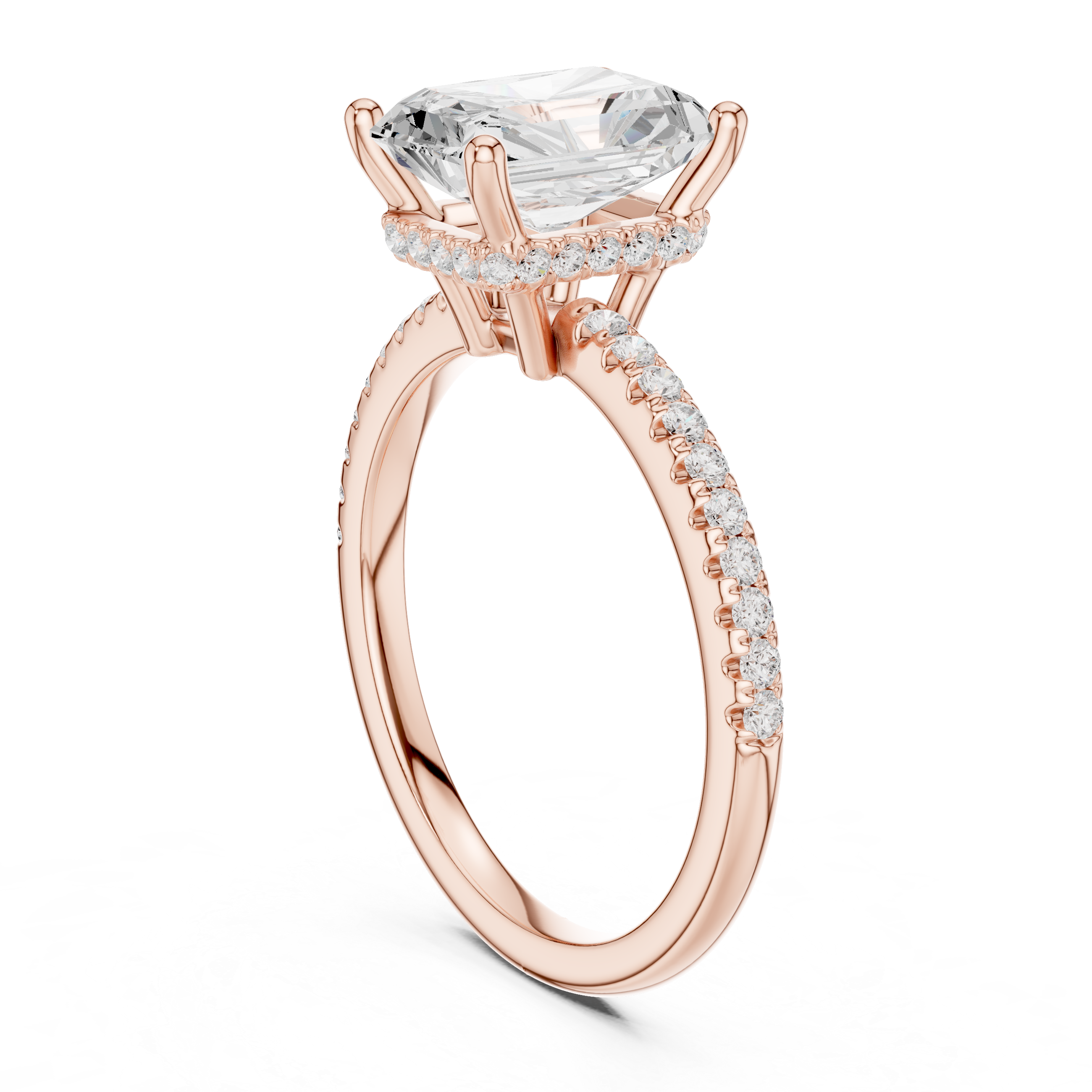 Radiant Cut Hidden Halo Cathedral Pavé Engagement Ring