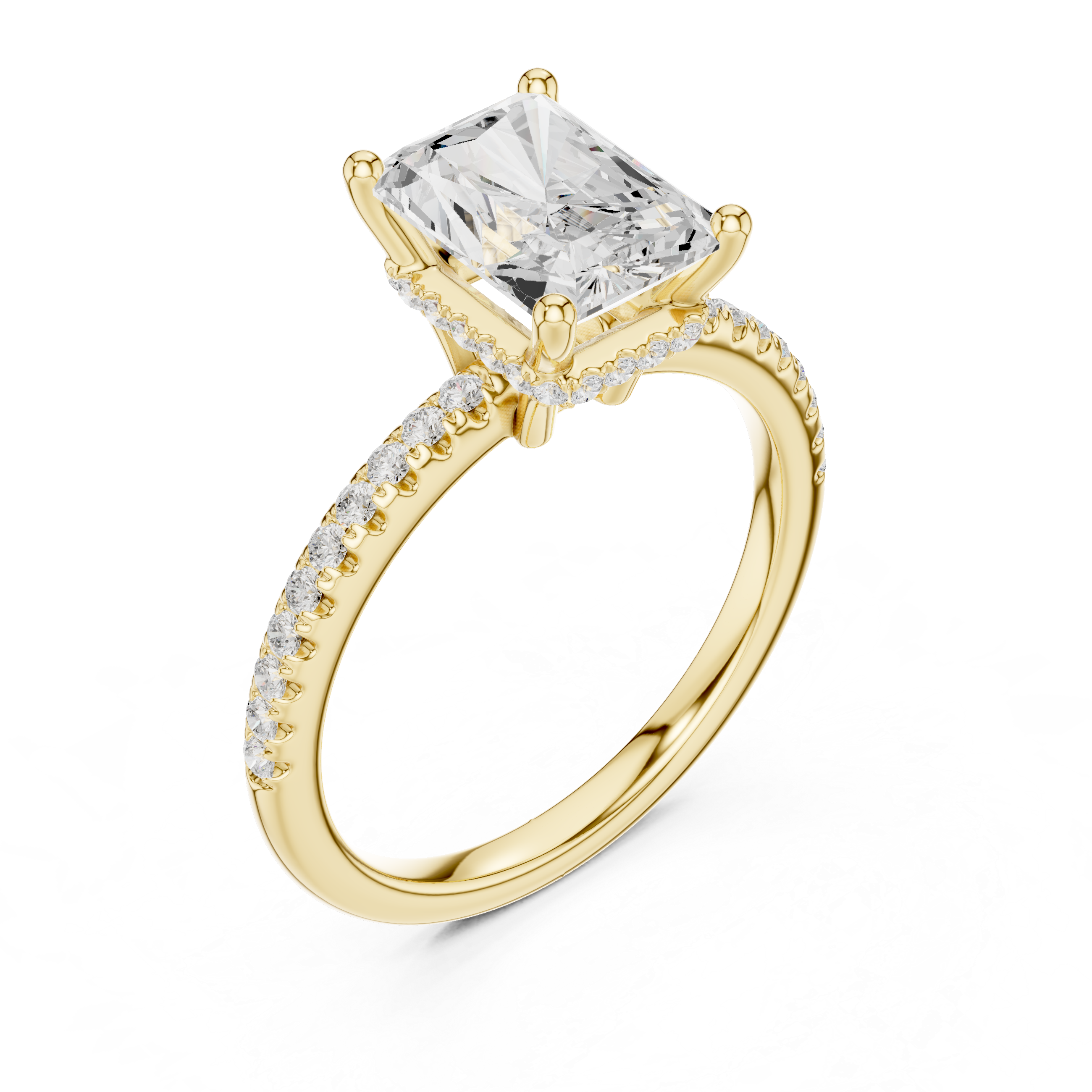 Radiant Cut Hidden Halo Cathedral Pavé Engagement Ring