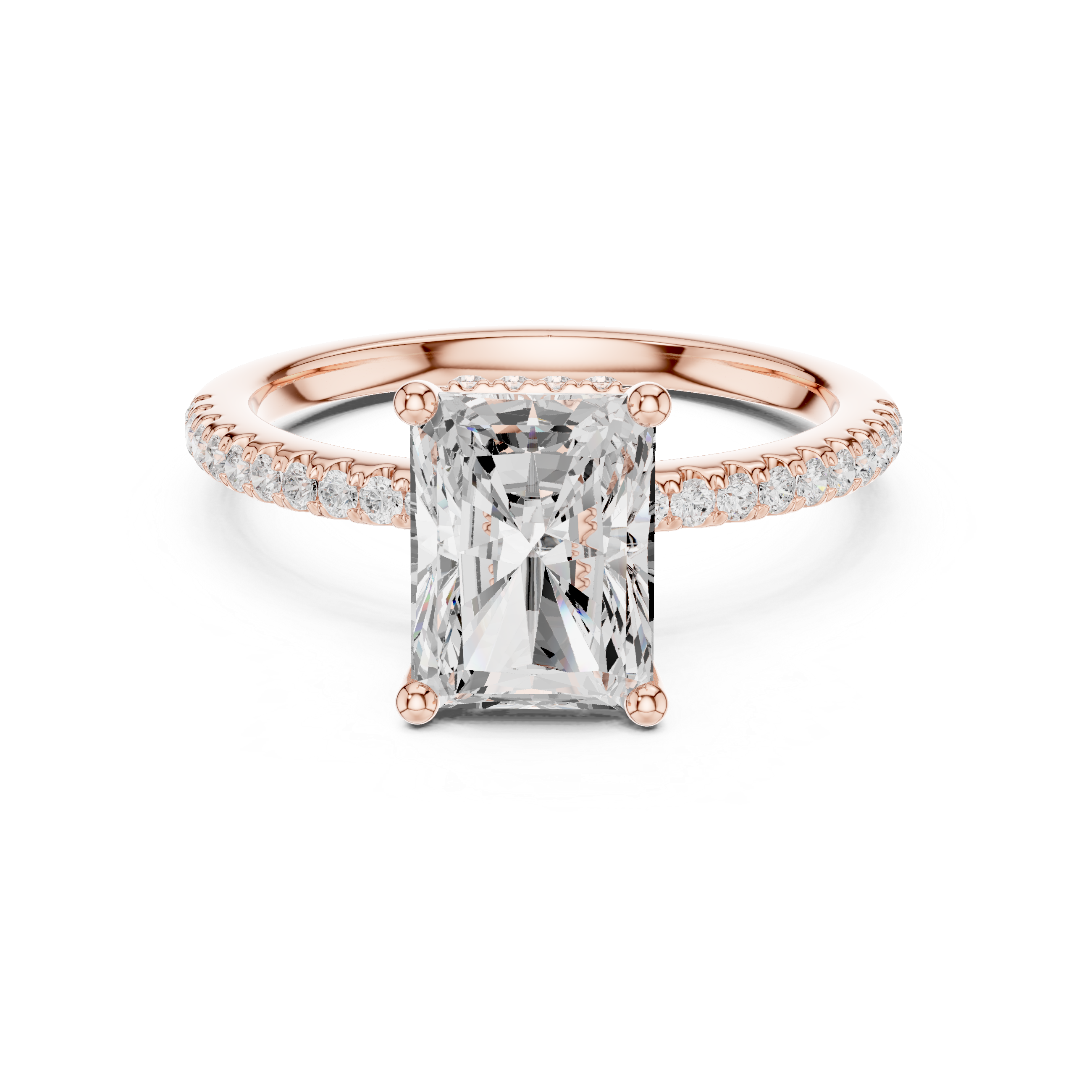 Radiant Cut Hidden Halo Cathedral Pavé Engagement Ring