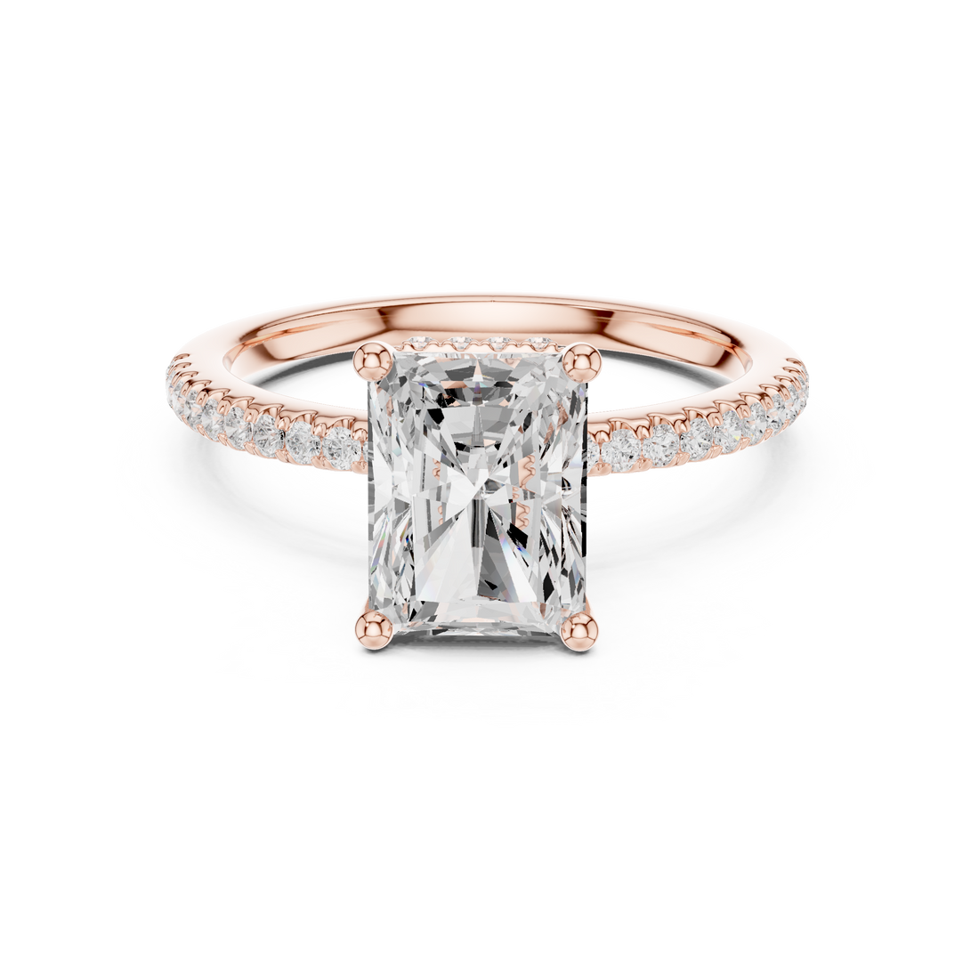 Radiant Cut Hidden Halo Cathedral Pavé Engagement Ring