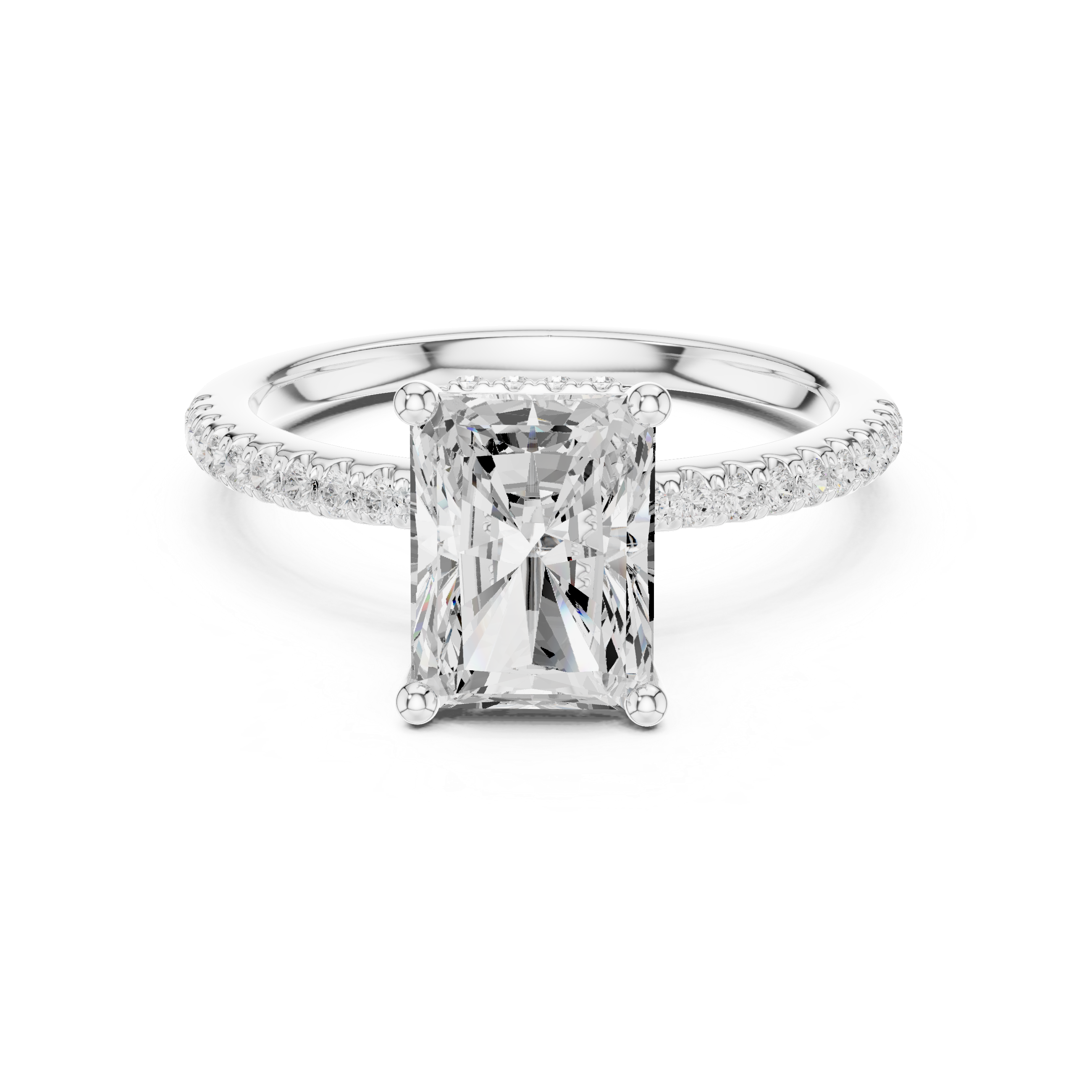 Radiant Cut Hidden Halo Cathedral Pavé Engagement Ring