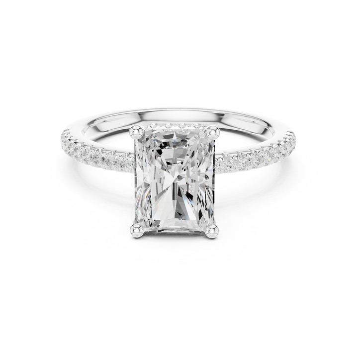 Radiant Cut Hidden Halo Cathedral Pavé Engagement Ring