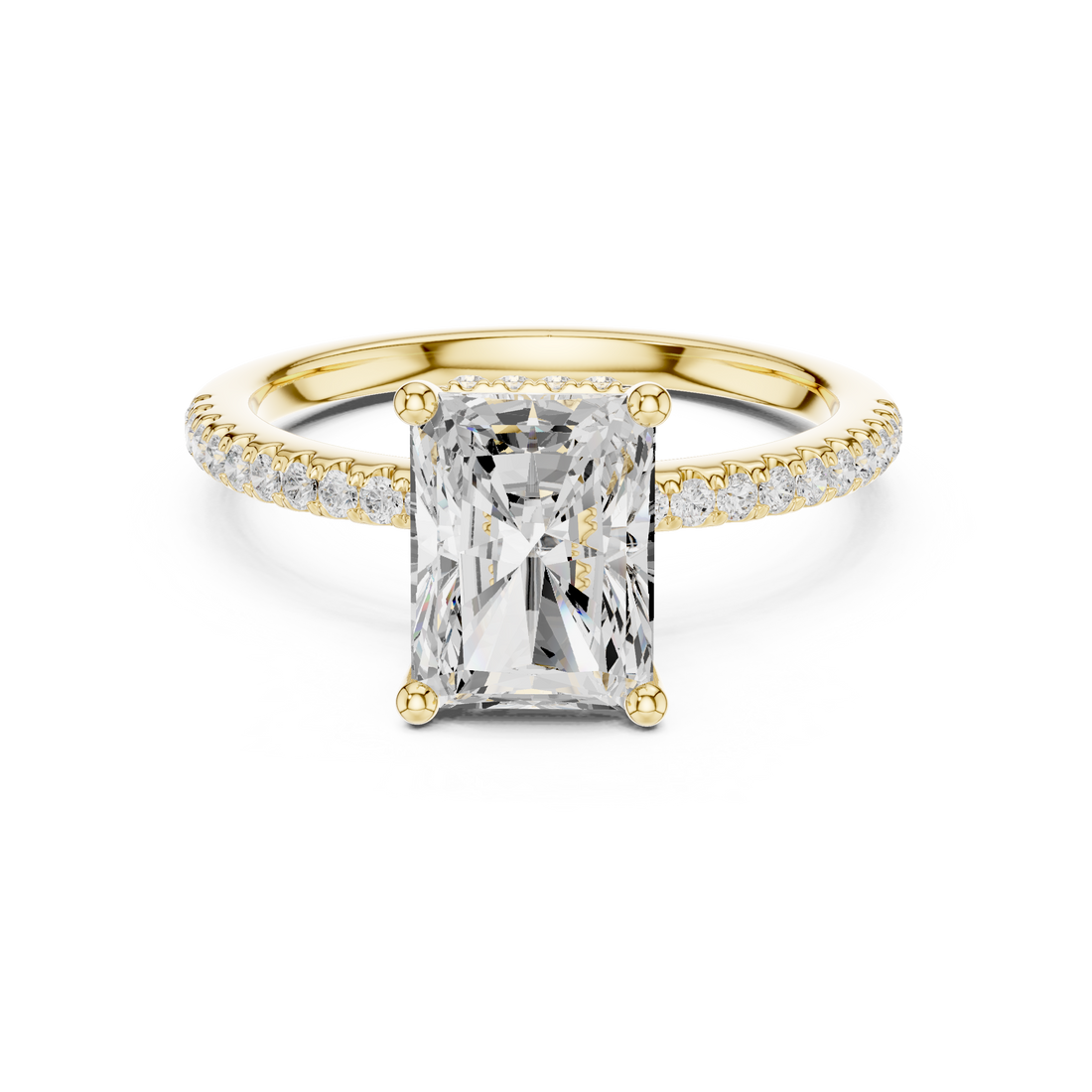 Radiant Cut Hidden Halo Cathedral Pavé Engagement Ring