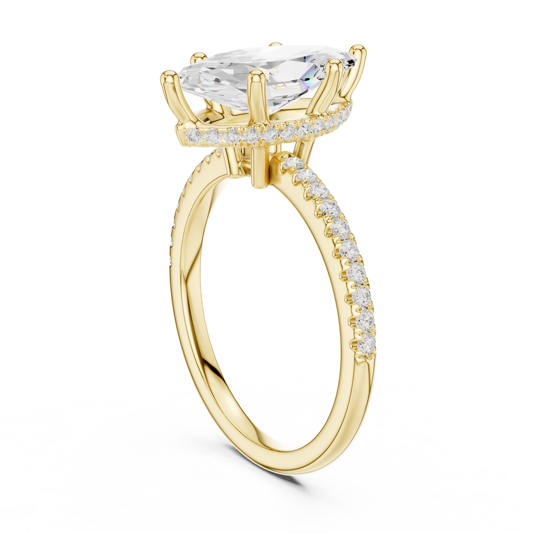 Marquise Cut Hidden Halo Cathedral Pavé Engagement Ring