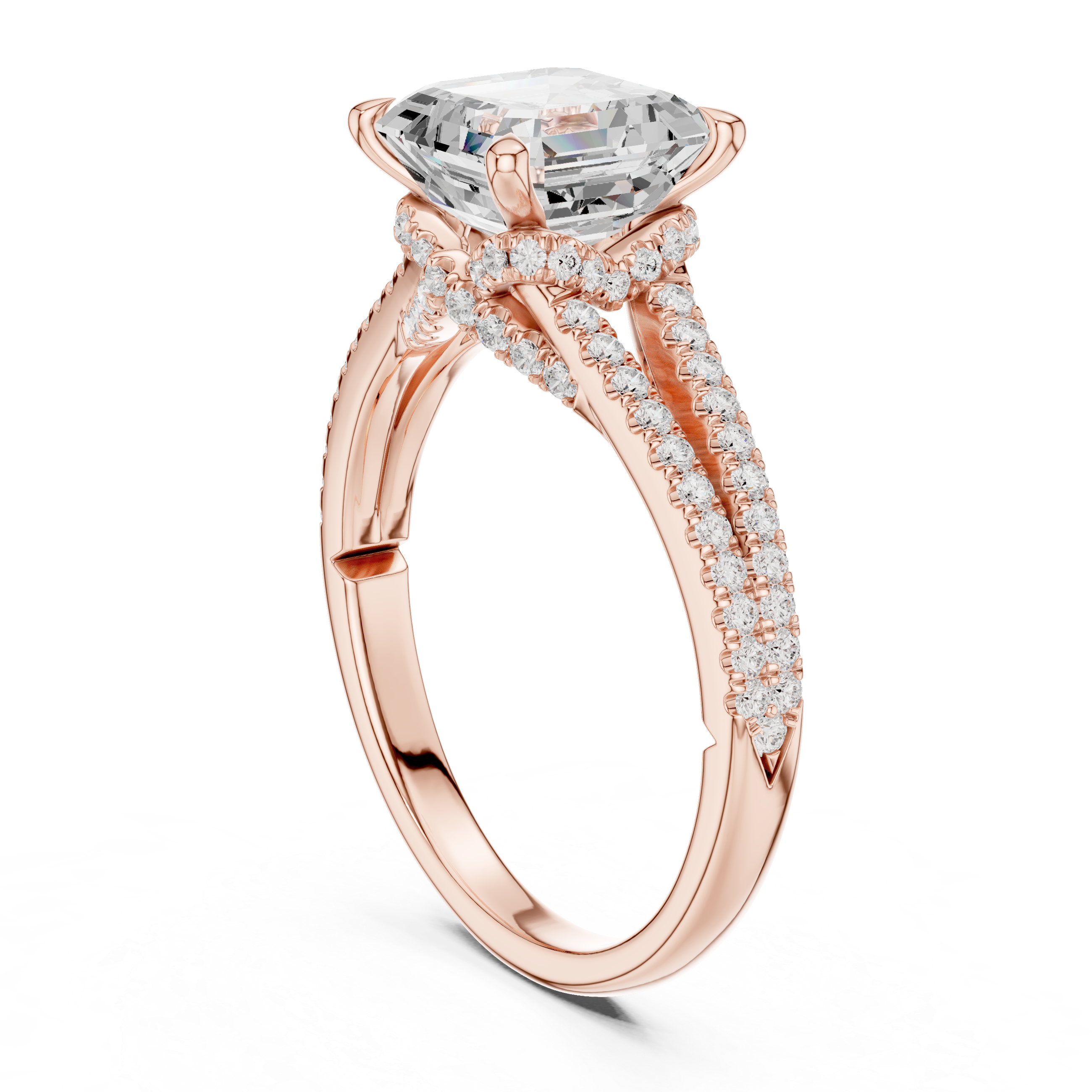 Asscher Cut Solitaire Engagement Ring with Split Shank Pavé Diamond Band
