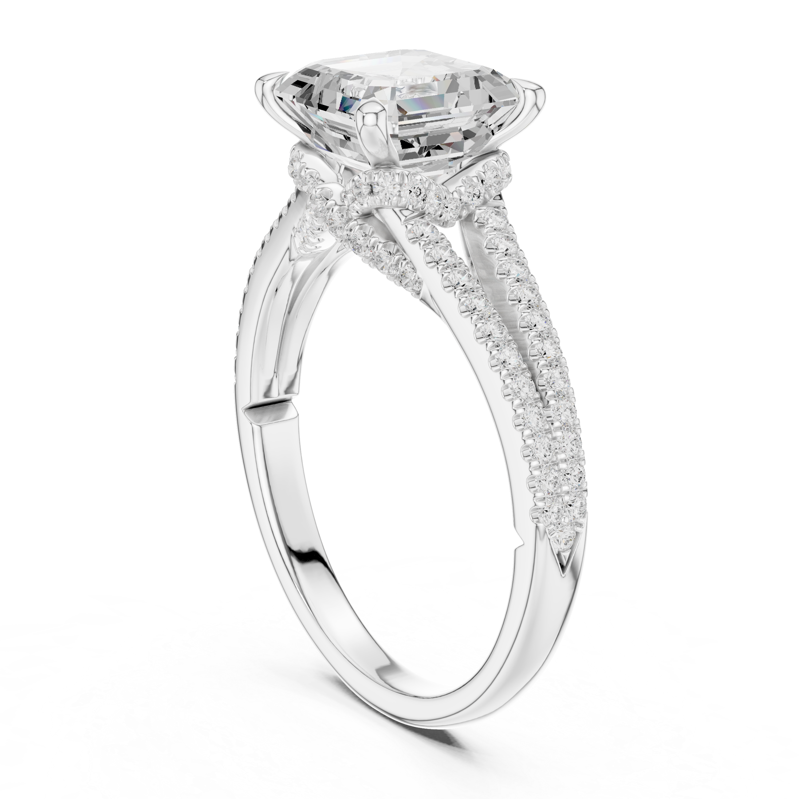 Asscher Cut Solitaire Engagement Ring with Split Shank Pavé Diamond Band