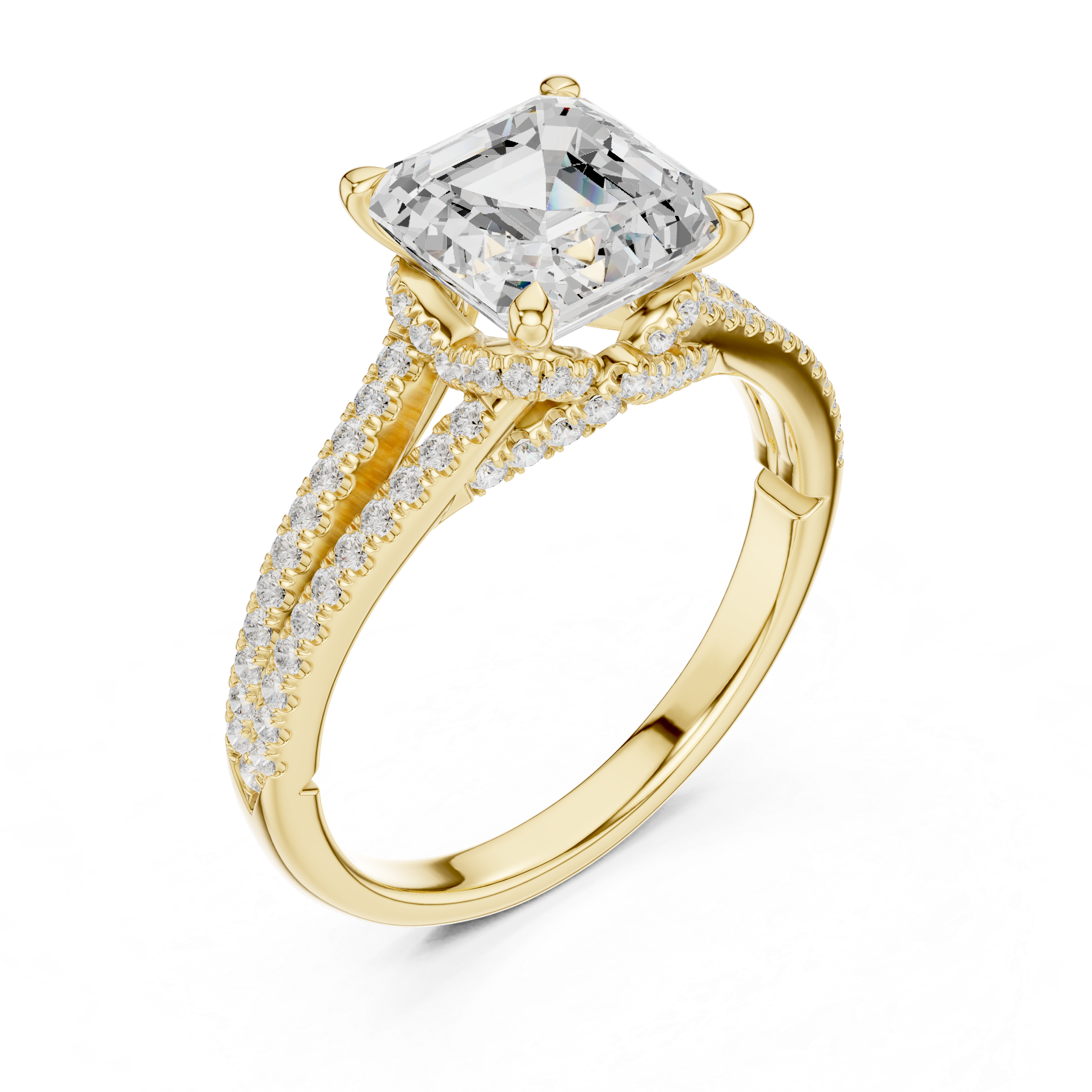 Asscher Cut Solitaire Engagement Ring with Split Shank Pavé Diamond Band
