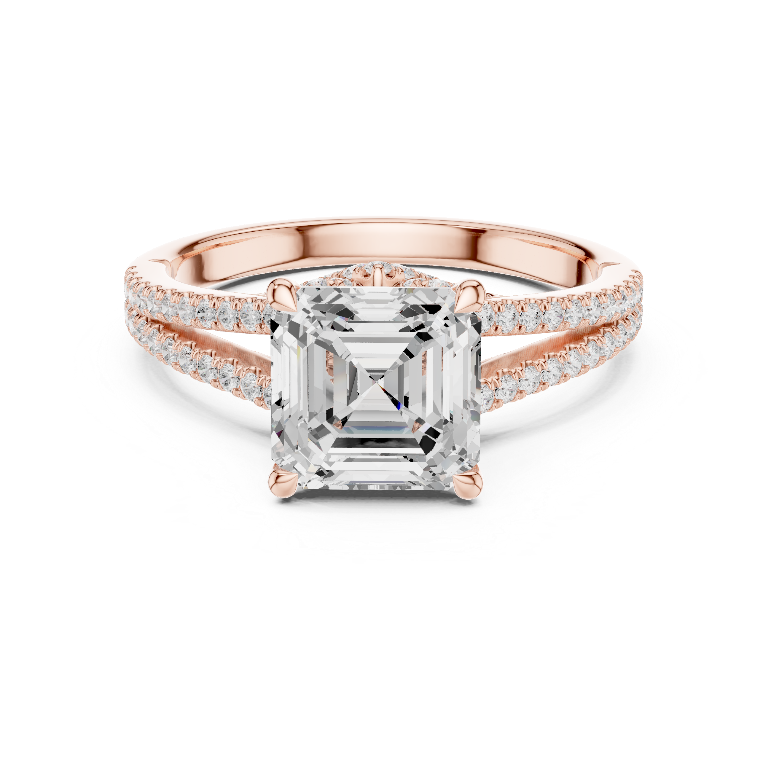Asscher Cut Solitaire Engagement Ring with Split Shank Pavé Diamond Band