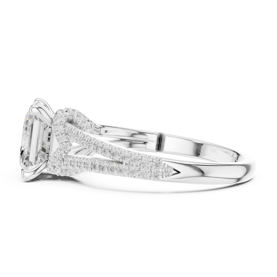Asscher Cut Solitaire Engagement Ring with Split Shank Pavé Diamond Band