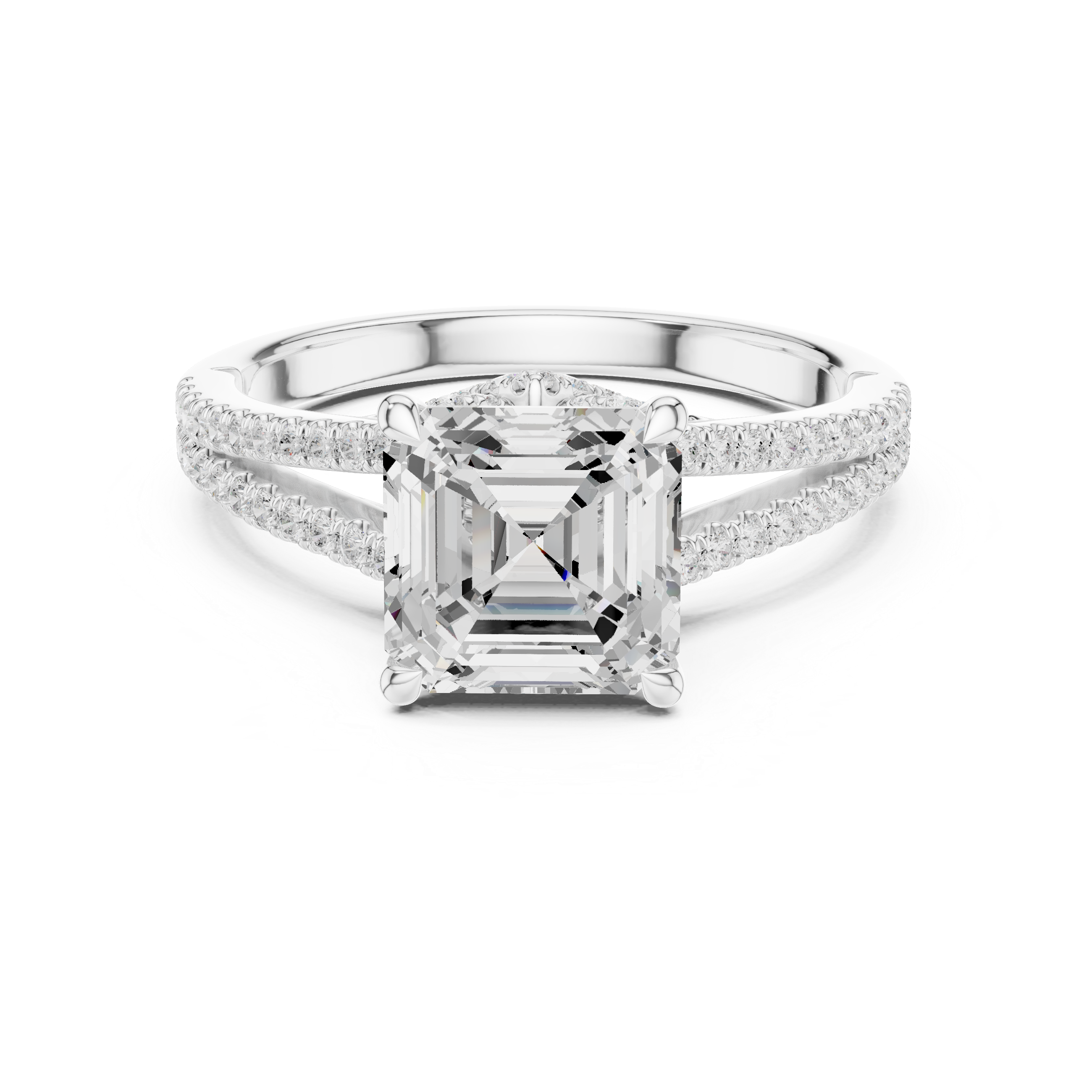 Asscher Cut Solitaire Engagement Ring with Split Shank Pavé Diamond Band