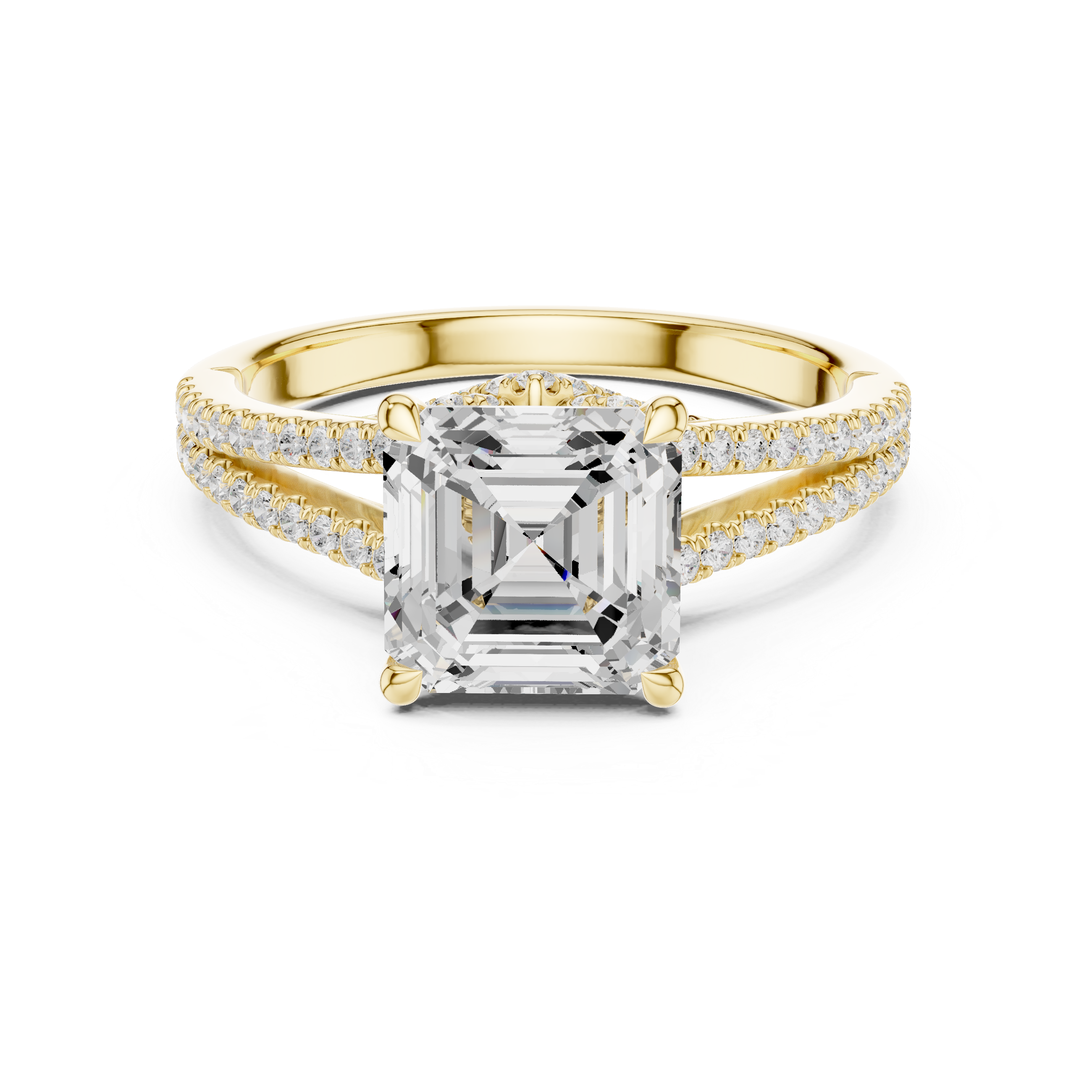 Asscher Cut Solitaire Engagement Ring with Split Shank Pavé Diamond Band