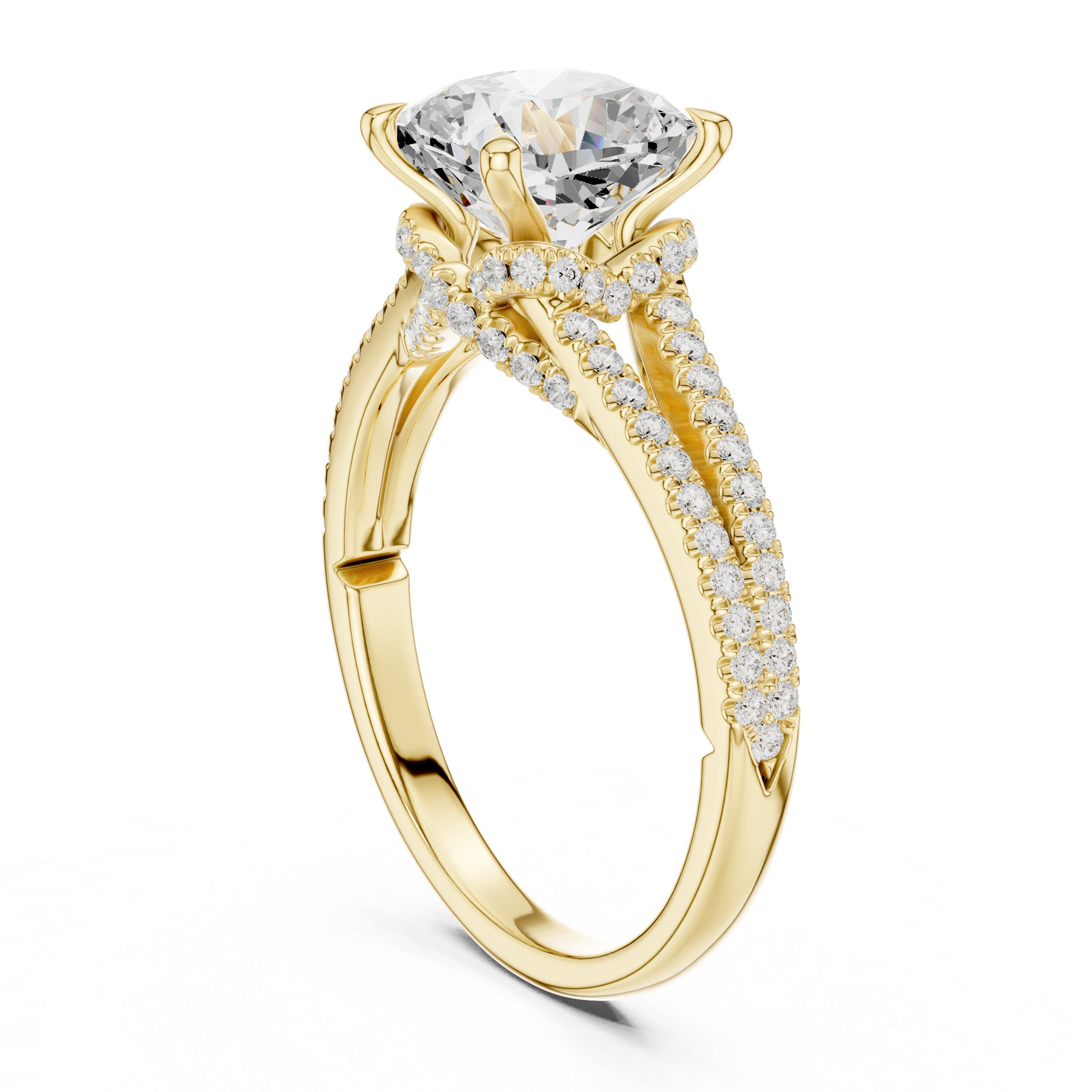 Cushion Cut Solitaire Engagement Ring with Split Shank Pavé Diamond Band
