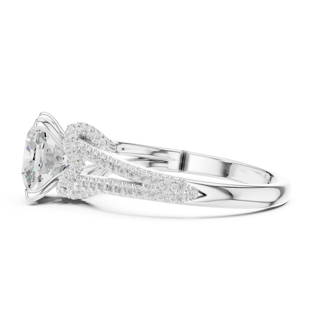 Cushion Cut Solitaire Engagement Ring with Split Shank Pavé Diamond Band
