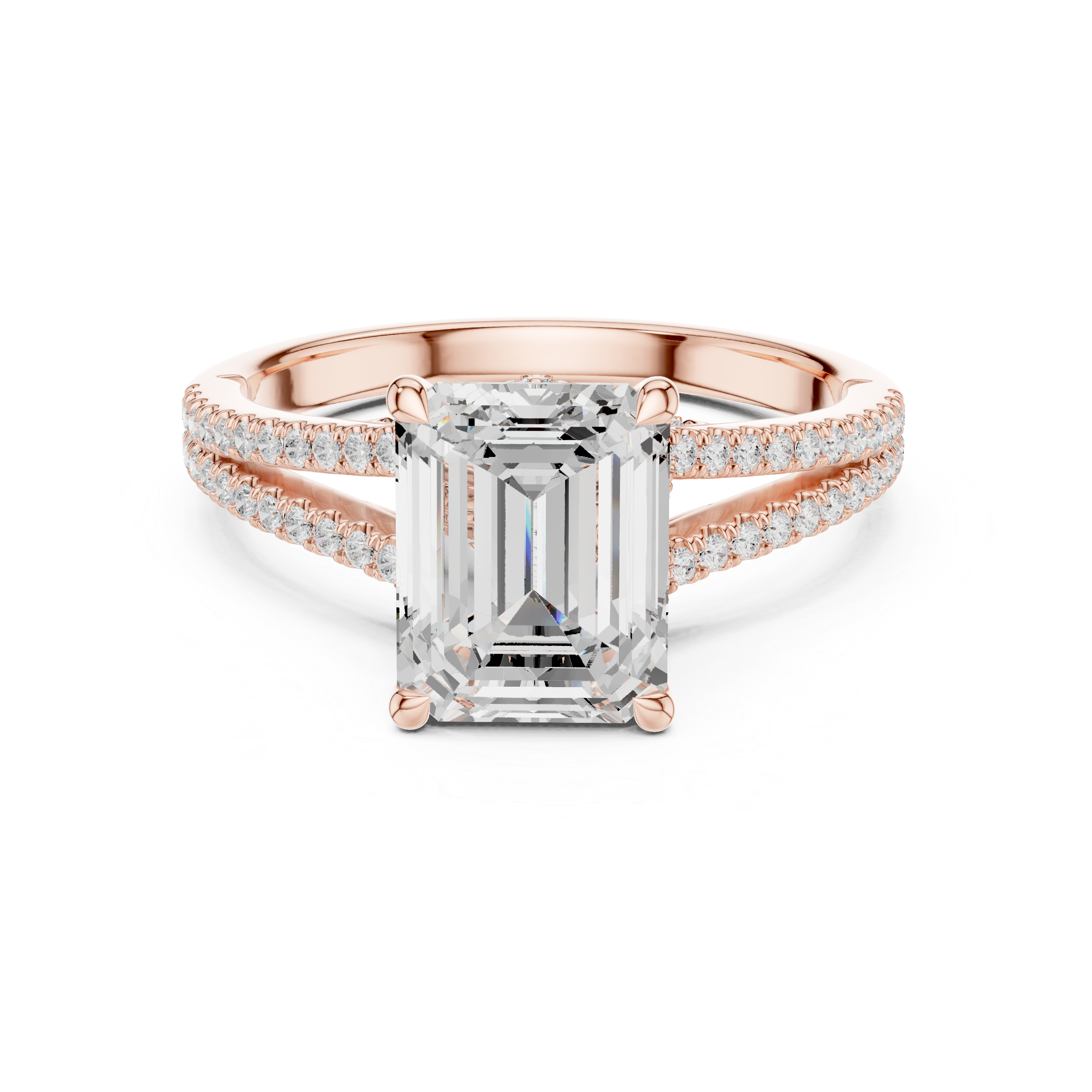 Emerald Cut Solitaire Engagement Ring with Split Shank Pavé Diamond Band