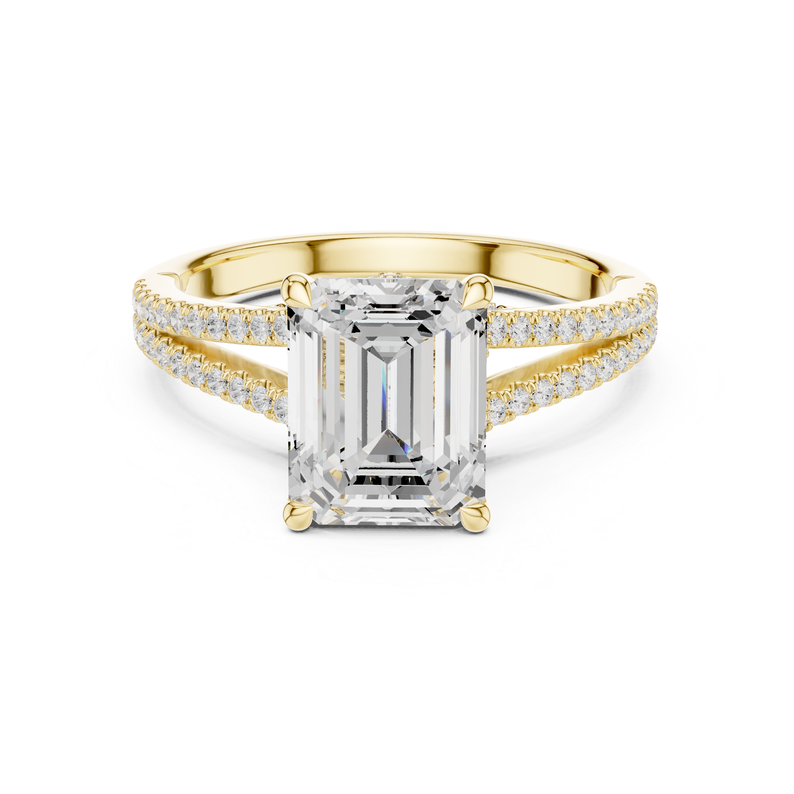 Emerald Cut Solitaire Engagement Ring with Split Shank Pavé Diamond Band