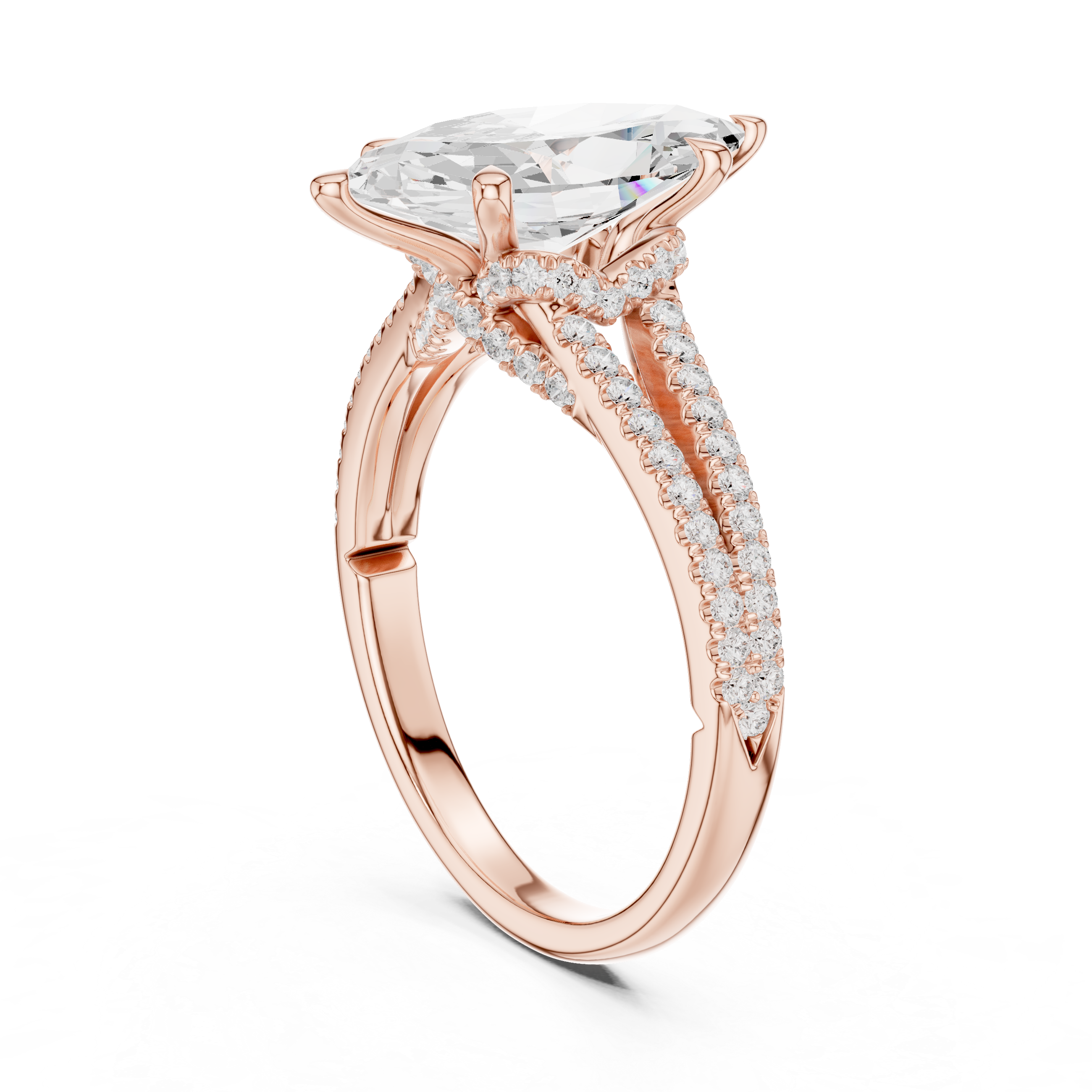 Marquise Cut Solitaire Engagement Ring with Split Shank Pavé Diamond Band