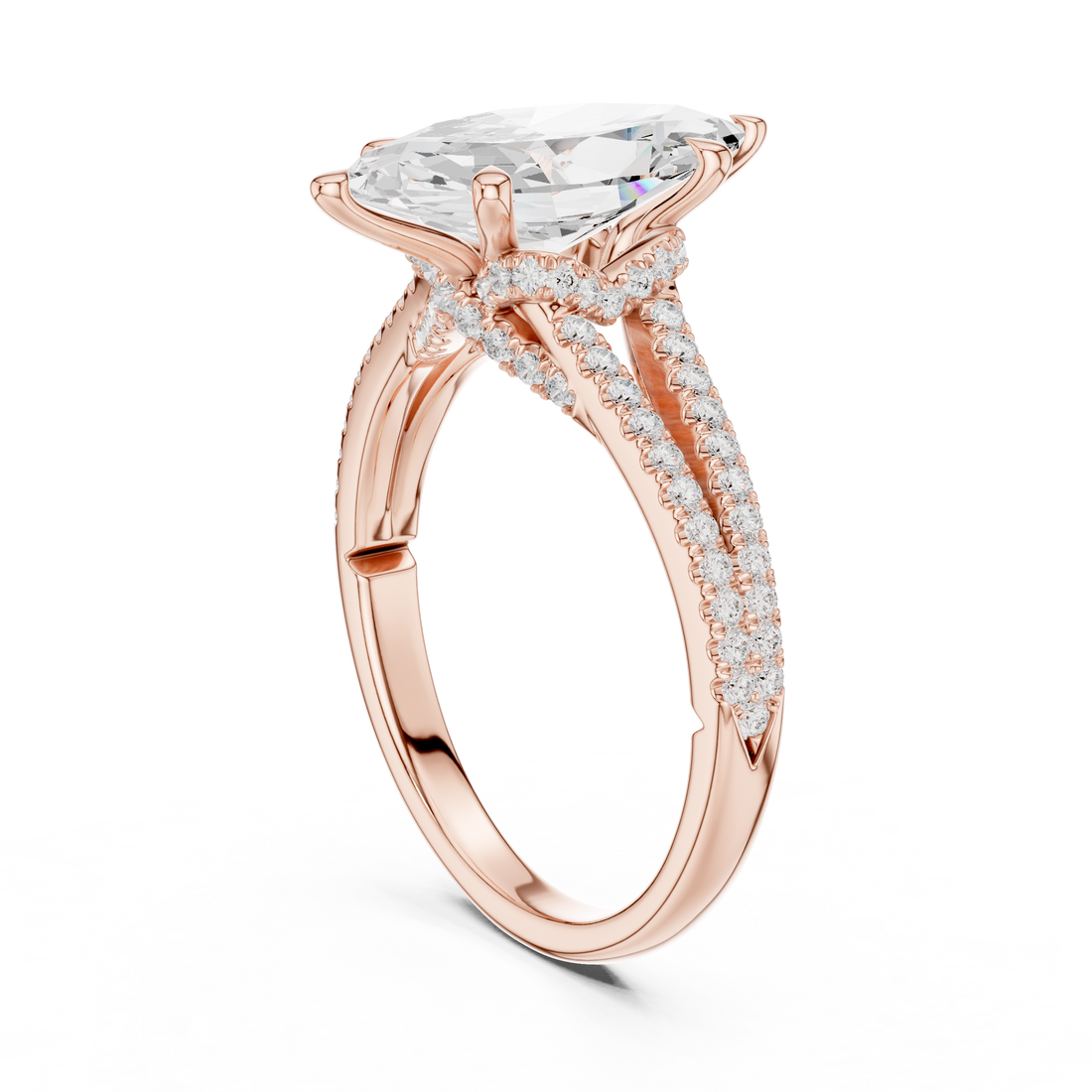Marquise Cut Solitaire Engagement Ring with Split Shank Pavé Diamond Band