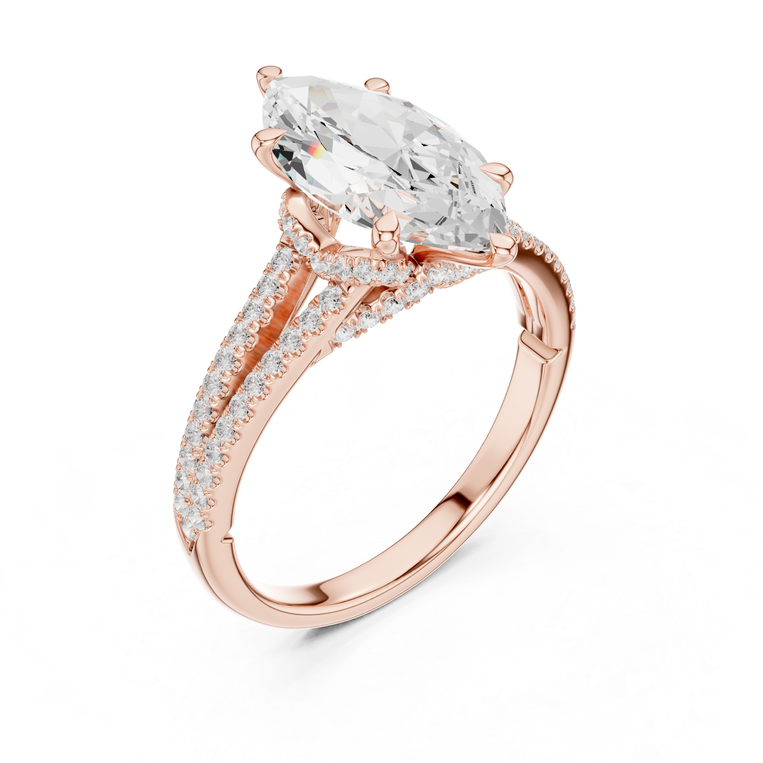 Marquise Cut Solitaire Engagement Ring with Split Shank Pavé Diamond Band